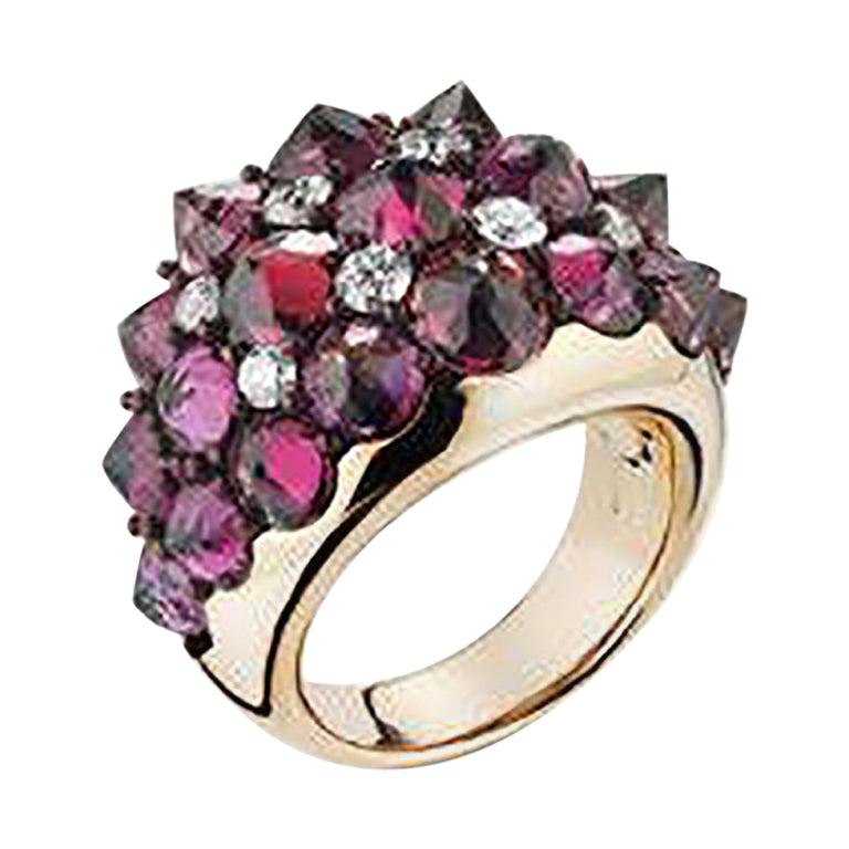 Mattioli Reve_r Spiky Ring in 18 Karat Rose Gold, Rhodolite and White Diamonds