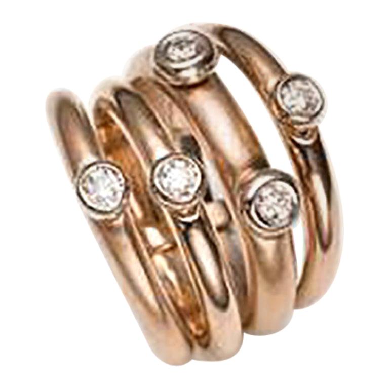 Mattioli Tibet-Ring aus mattem und poliertem Roségold, Weißgold Bezels und weißem Diamant