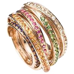 Mattioli Bague tibétaine en or rose et diamants bruns, saphirs et tsavorites