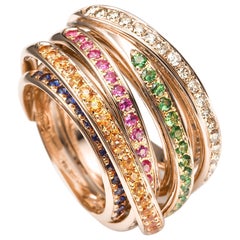 Mattioli Tibet Ring in Rose Gold and Brown Diamonds, Sapphires and Tsavorites