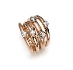 Mattioli Tibet Ring in Rose Gold, White Gold Bezels and White Diamonds