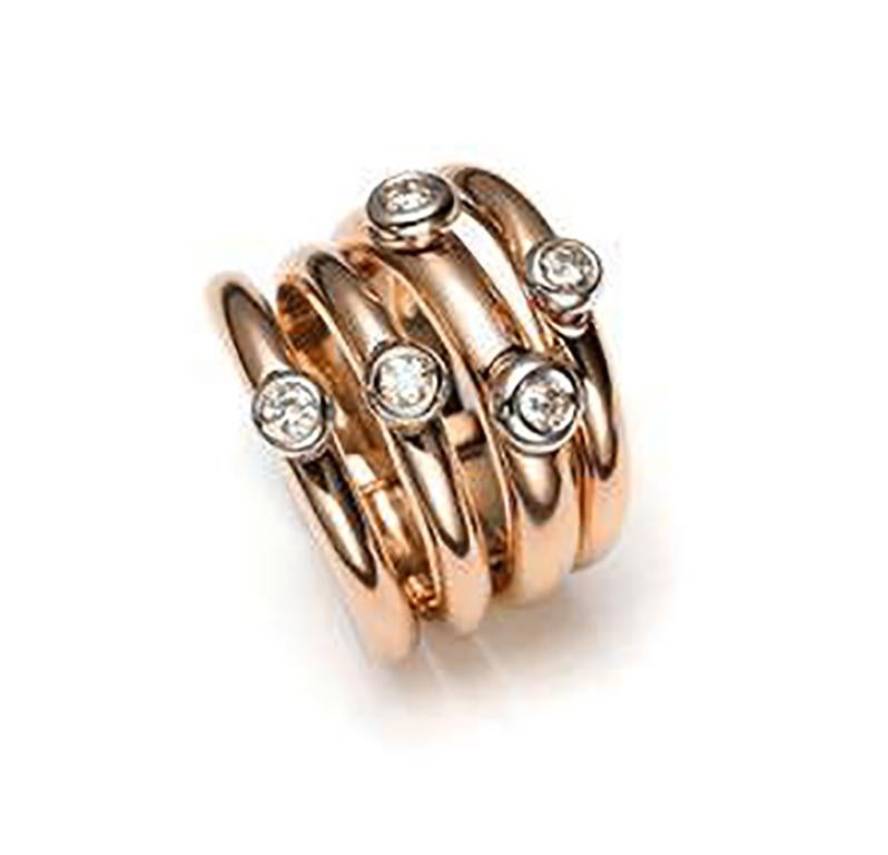 Contemporary Mattioli Tibet Ring in Rose Gold, White Gold Bezels and White Diamonds For Sale
