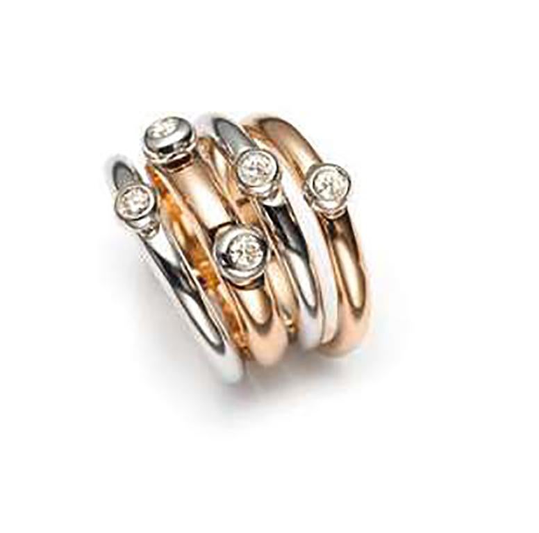 Brilliant Cut Mattioli Tibet Ring in Rose Gold, White Gold Bezels and White Diamonds For Sale