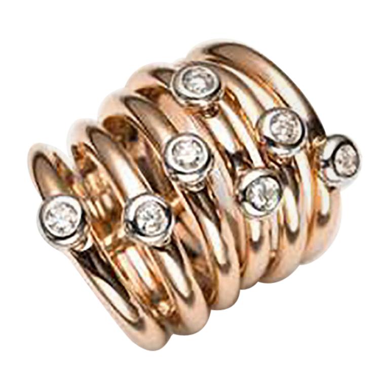 Mattioli Tibet Ring in Rose Gold, White Gold Bezels and White Diamonds For Sale