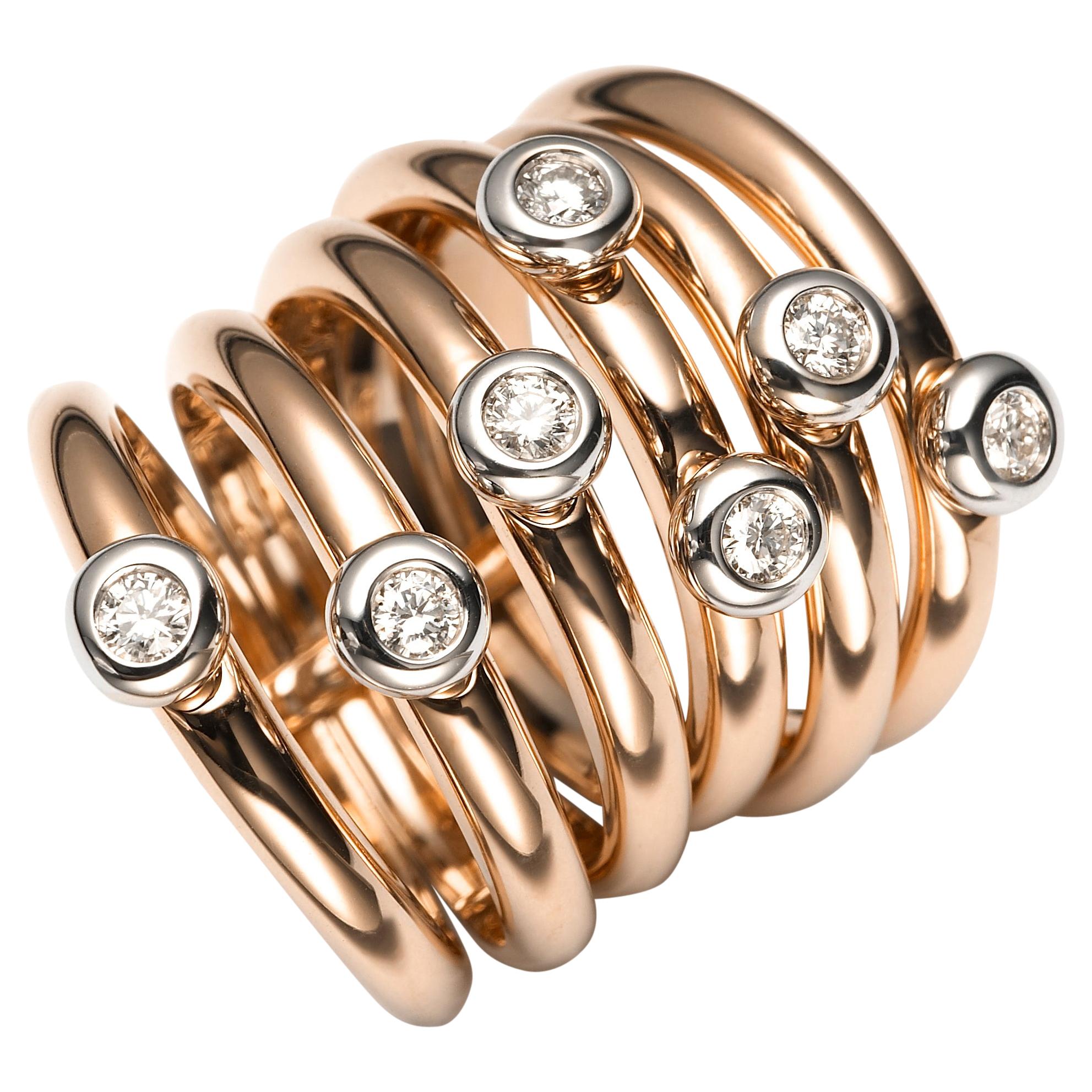 For Sale:  Mattioli Tibet Ring in Rose Gold, White Gold Bezels and White Diamonds