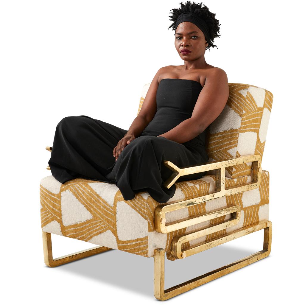 Chaise longue de luxe moderne Mattiwatta en laiton massif rembourrée par Egg Designs en vente 5