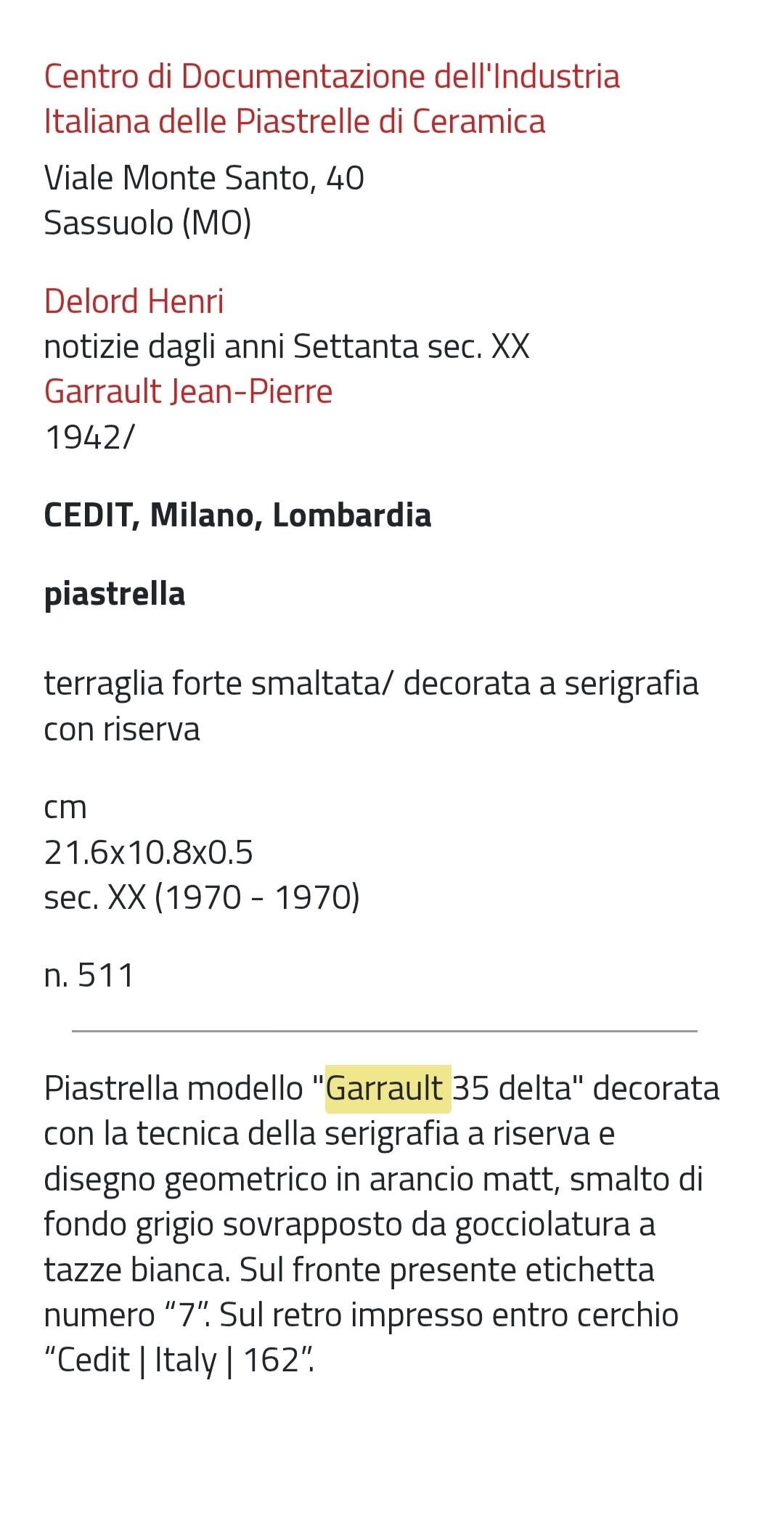 azulejos de cerámica diseño Jean - Pierre Garrault - delord 1970 en marco en venta 2