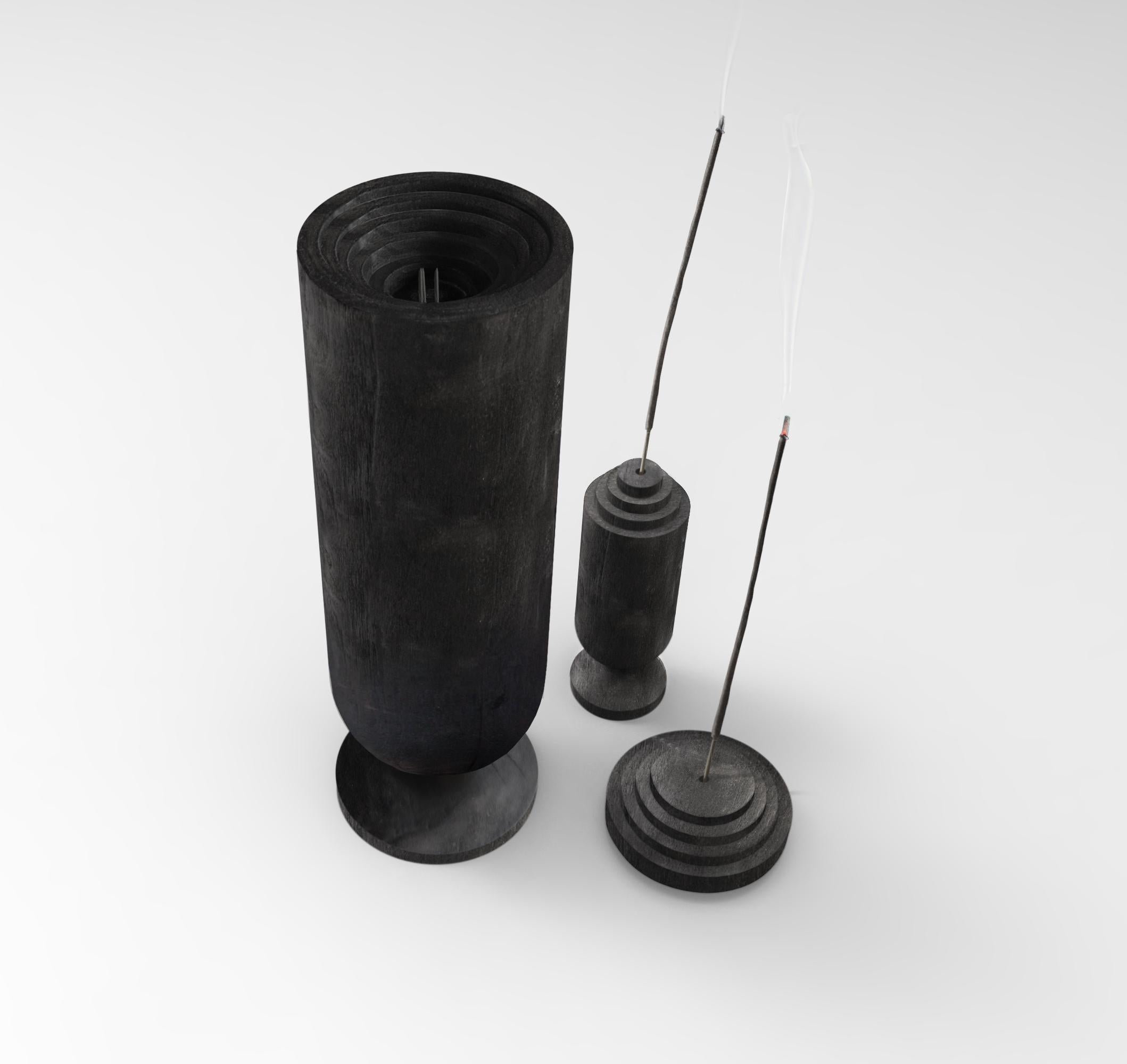 Post-Modern Matylda Sculpted Flamed Wood and Brass Censers by Jan Garncarek For Sale