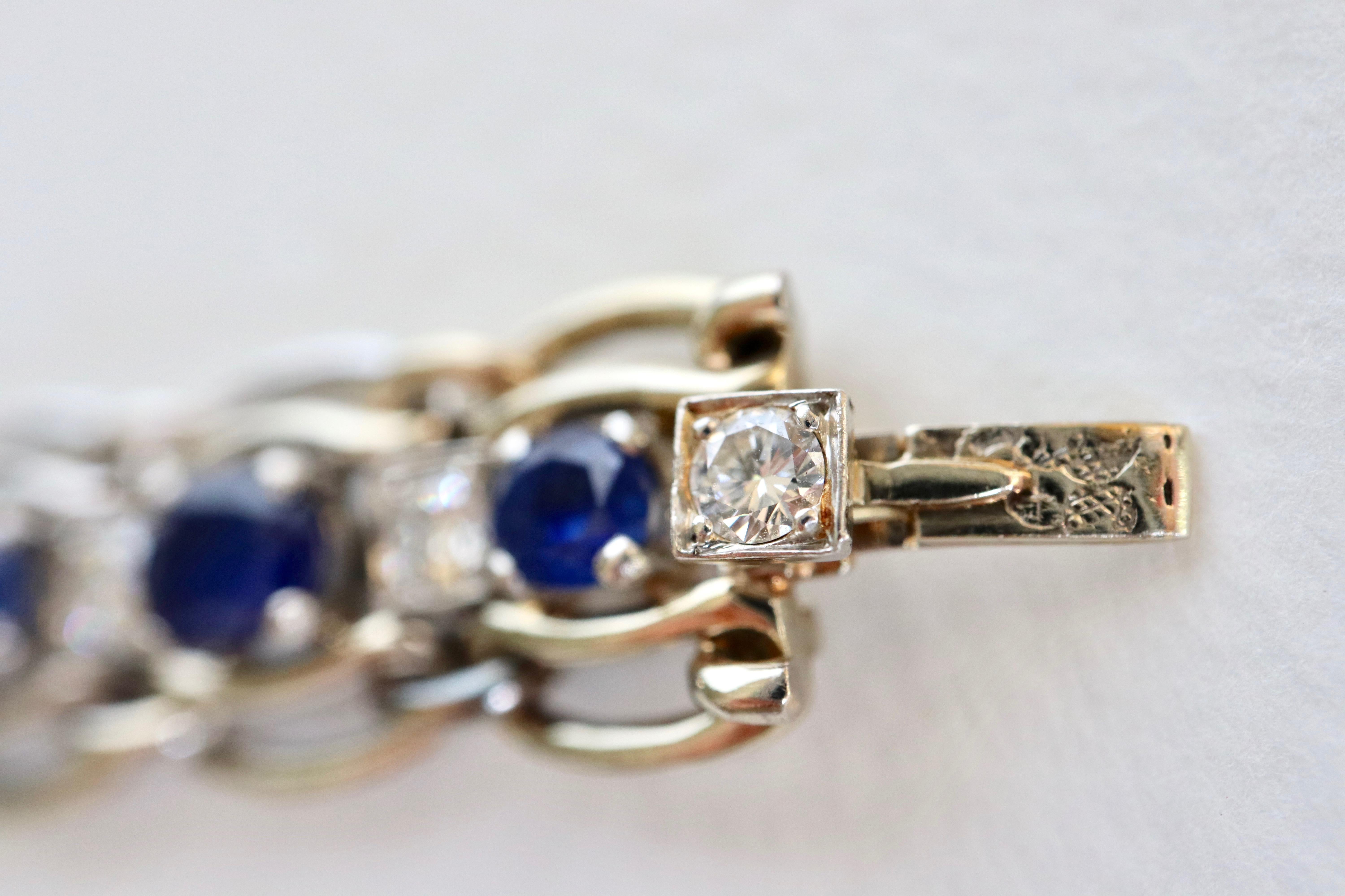 Mauboussin White Gold Bracelet, Sapphires and Diamonds In Good Condition For Sale In Paris, FR