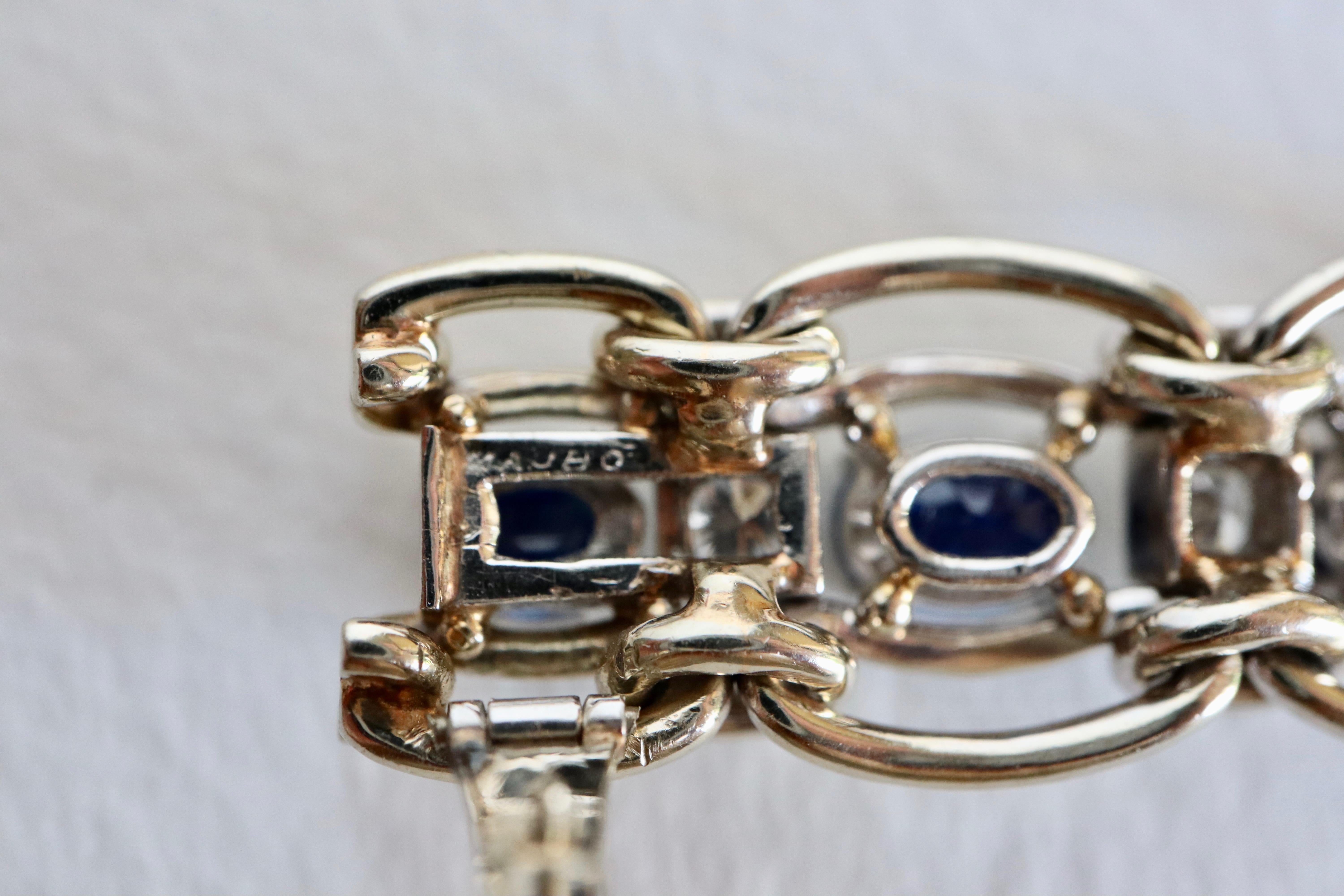 Women's Mauboussin White Gold Bracelet, Sapphires and Diamonds For Sale