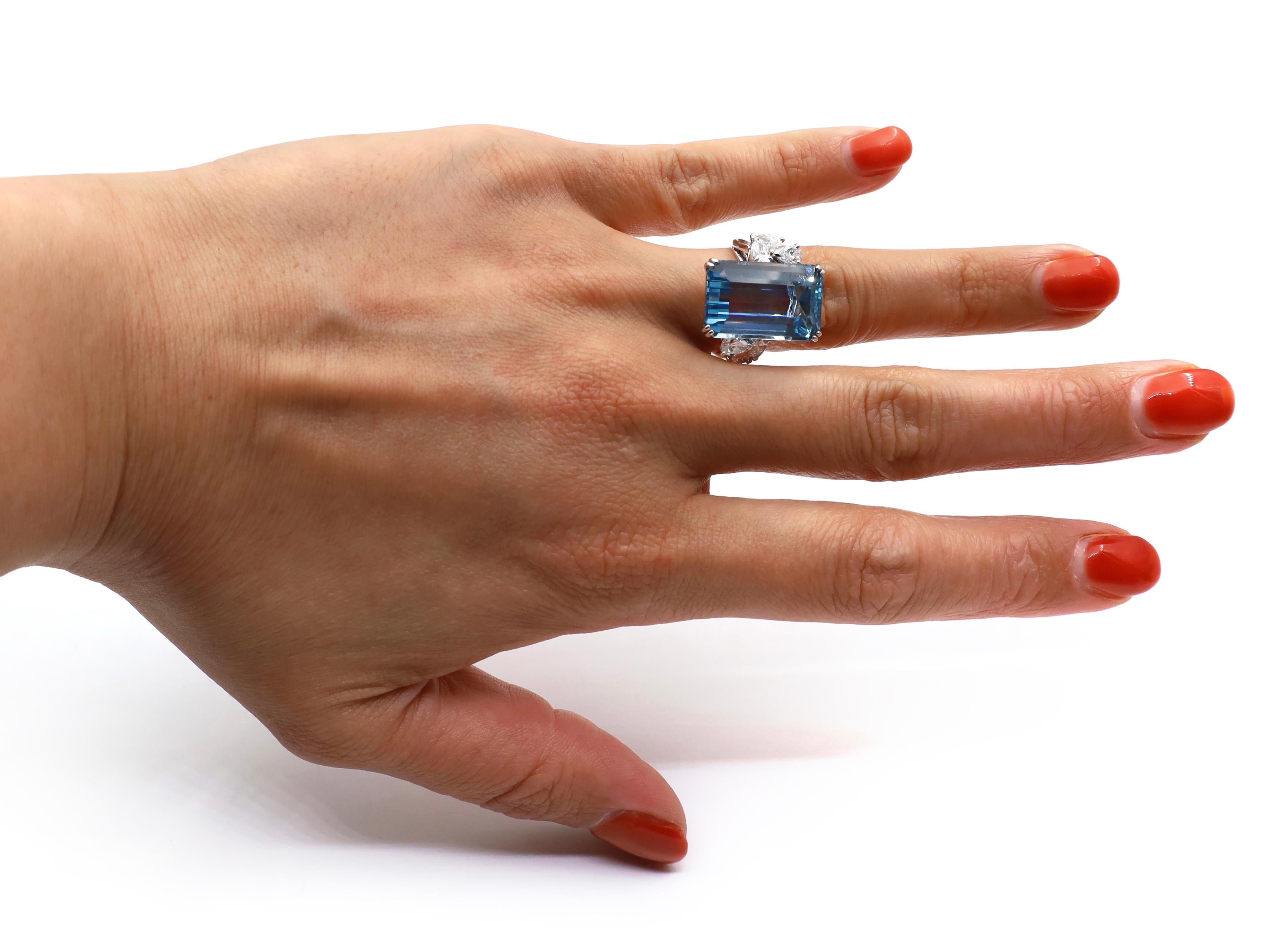 Emerald Cut Mauboussin 12.00ct Aquamarine and Diamond Asymmetrical Ring