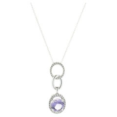 Mauboussin 18 Karat White Gold Amethyst and Diamond Oval Drop Necklace