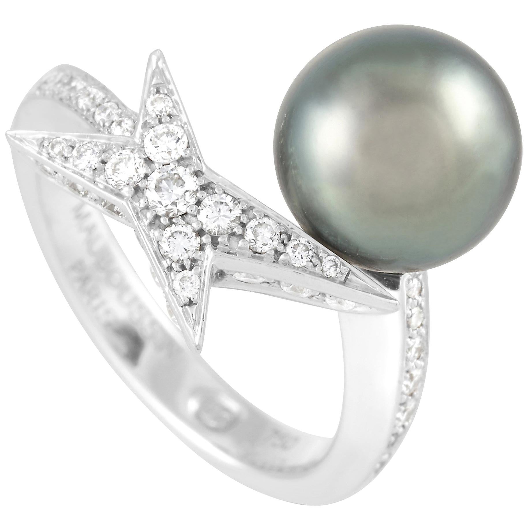 Mauboussin 18 Karat White Gold Diamond and Pearl Ring