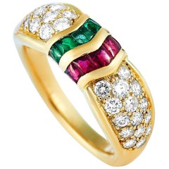 Mauboussin 18 Karat Yellow Gold 0.45 Carat Diamond, Emerald and Ruby Ring