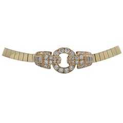 Vintage Mauboussin 18 Karat Yellow Gold and Diamond Flat Chain Choker Necklace