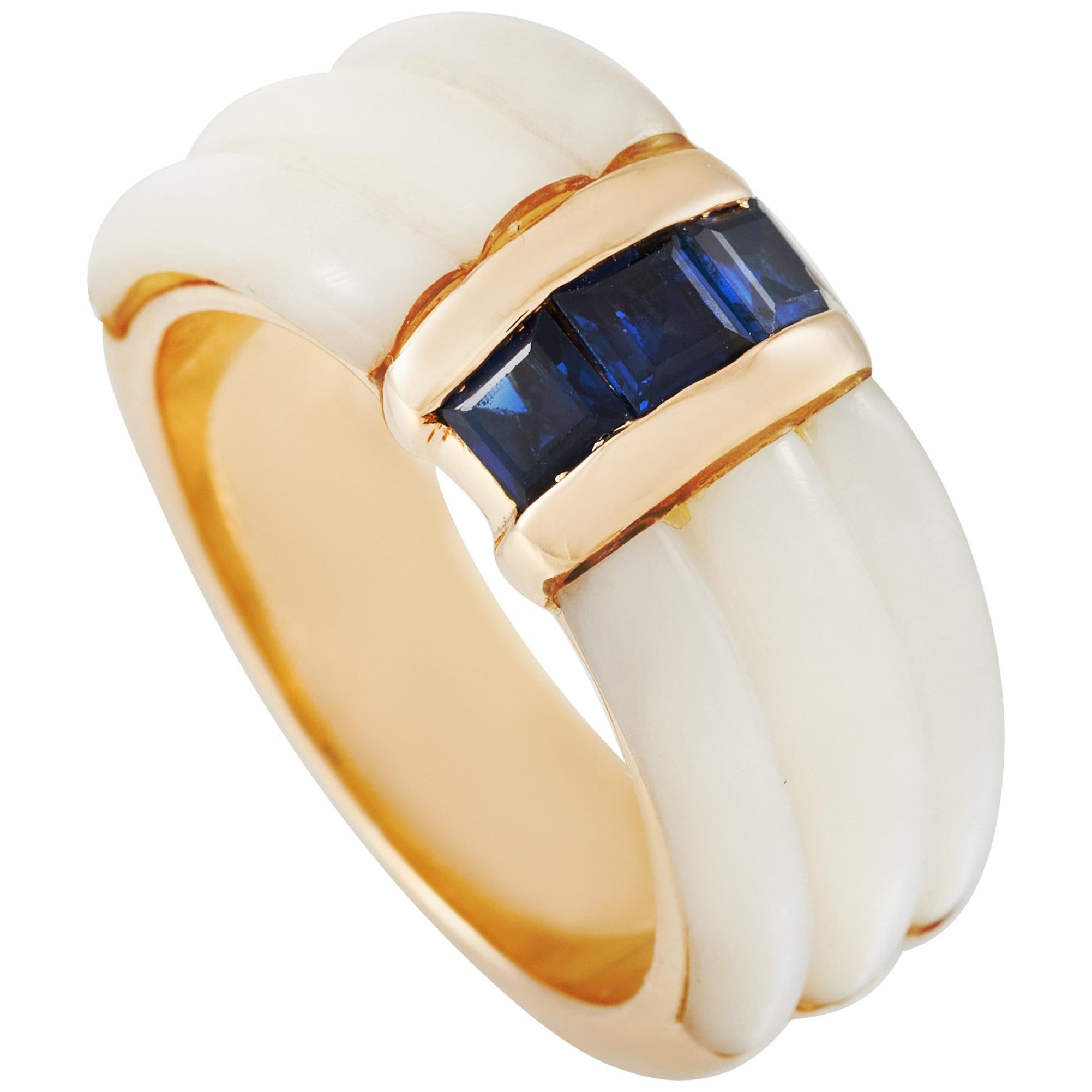 Mauboussin 18 Karat Yellow Gold Sapphire and Mother of Pearl Ring