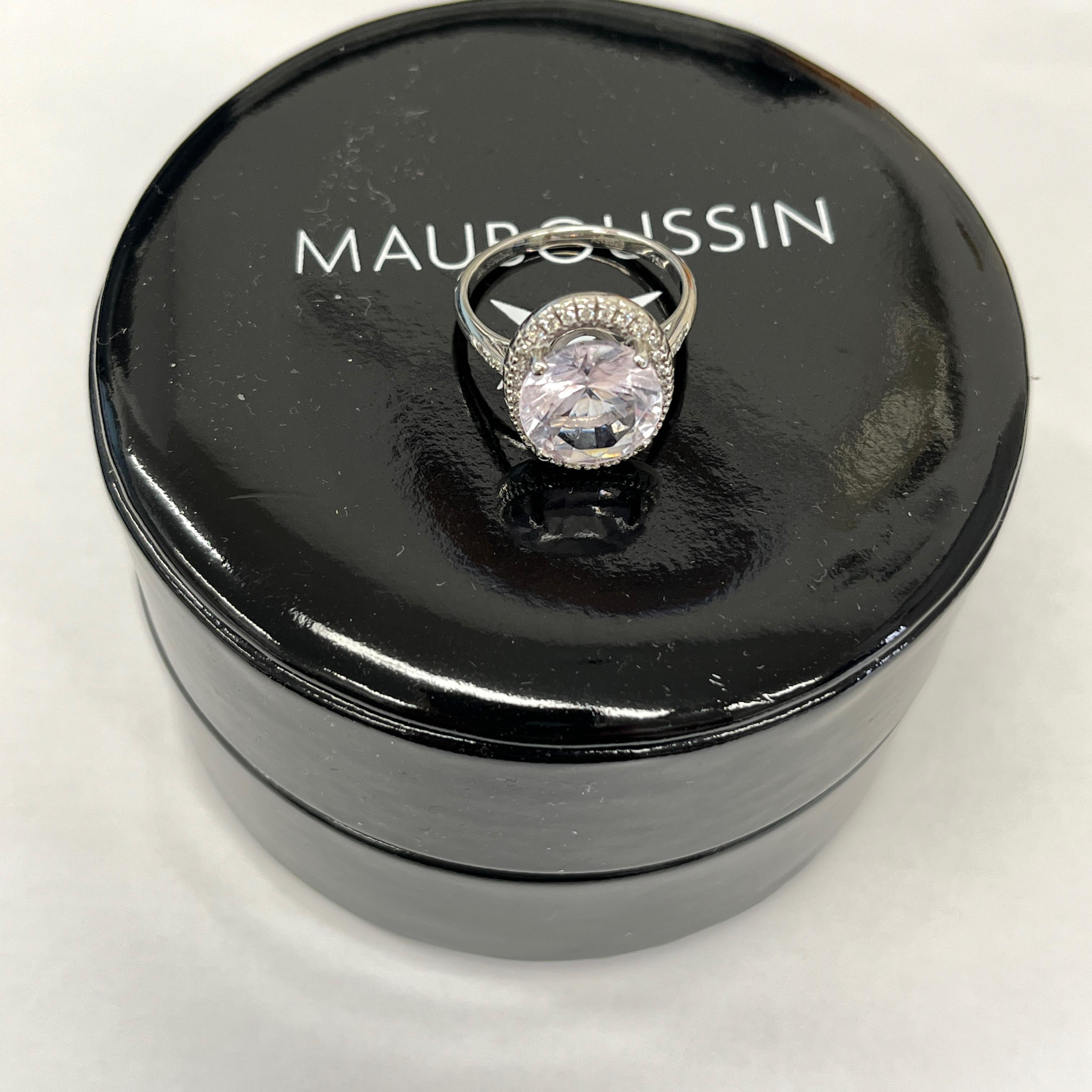 Anello Mauboussin in oro bianco 18 ct - Quarzo rosa e 0,25 ct di diamanti aureolati in vendita 6