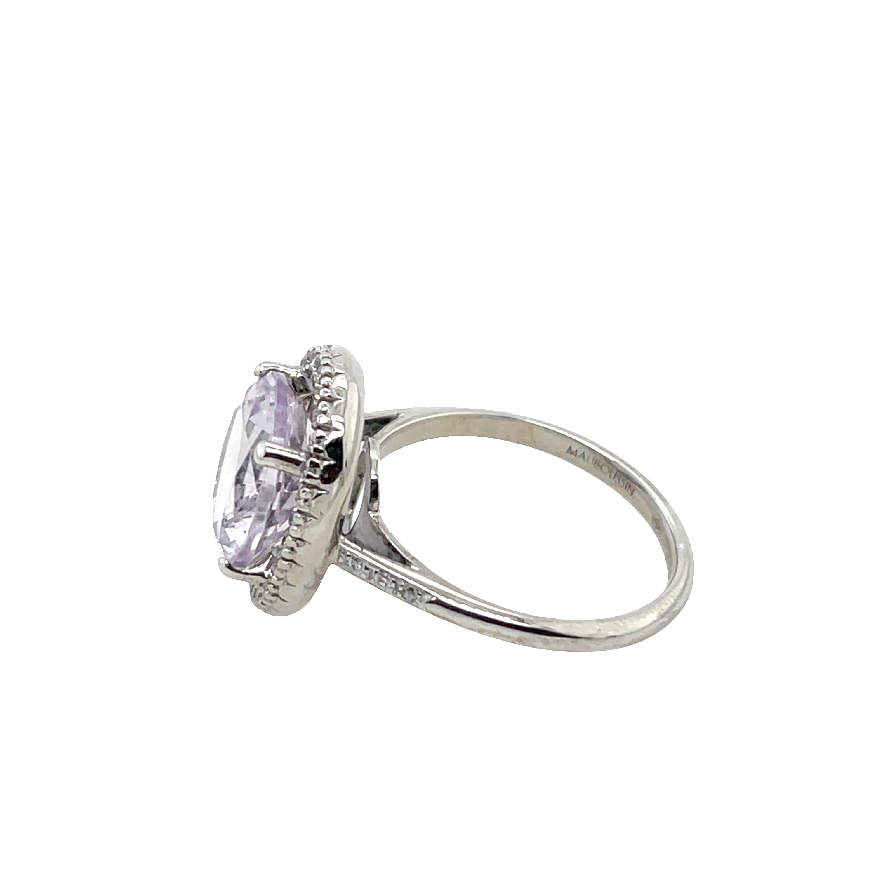 Anello Mauboussin in oro bianco 18 ct - Quarzo rosa e 0,25 ct di diamanti aureolati In condizioni ottime in vendita a London, GB