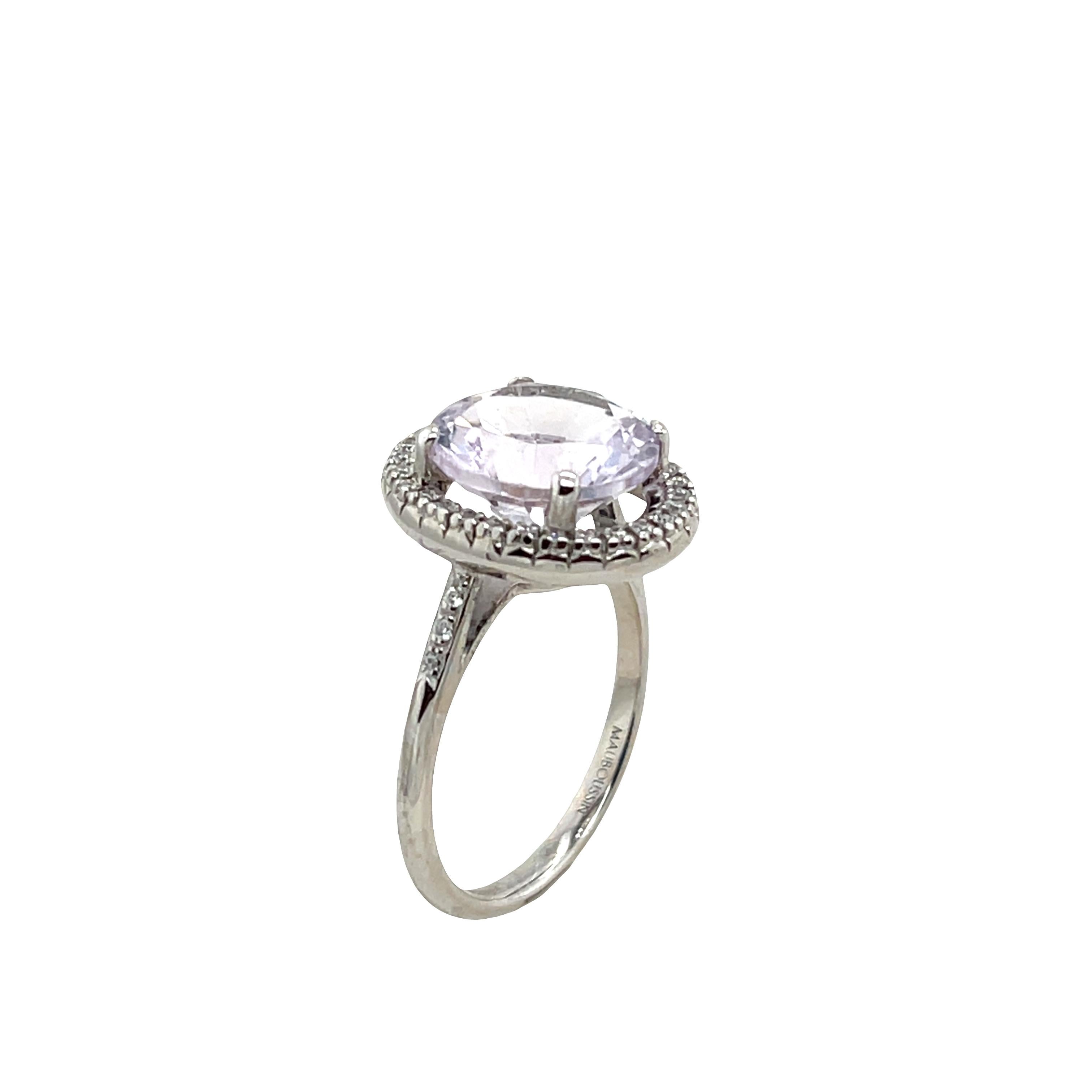 Anello Mauboussin in oro bianco 18 ct - Quarzo rosa e 0,25 ct di diamanti aureolati in vendita 3