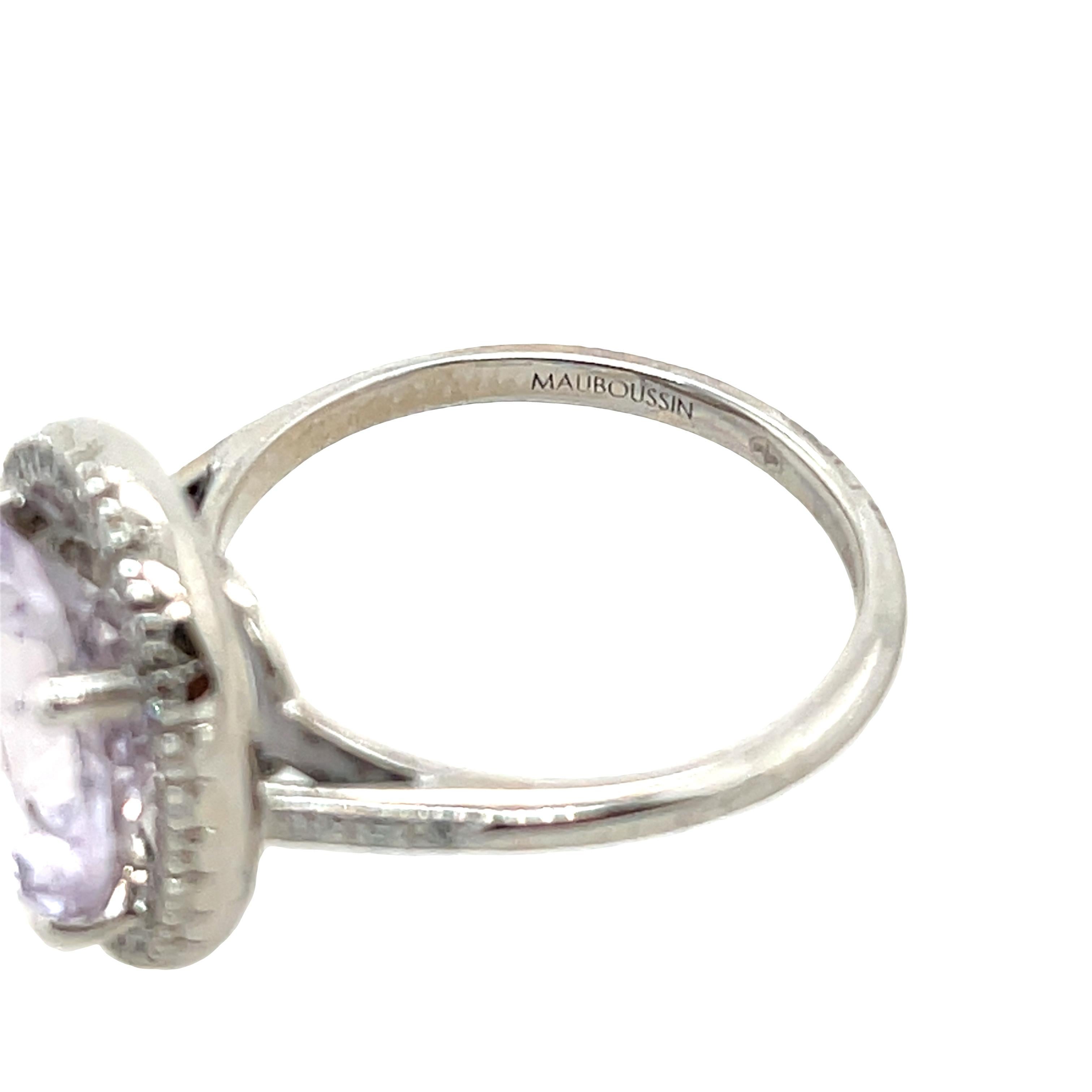 Anello Mauboussin in oro bianco 18 ct - Quarzo rosa e 0,25 ct di diamanti aureolati in vendita 4