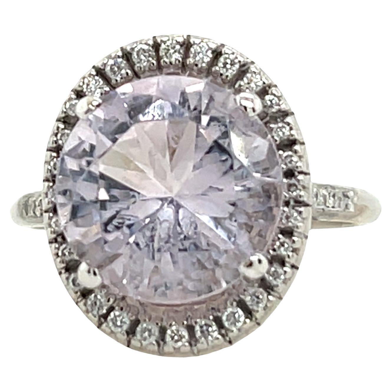 Anello Mauboussin in oro bianco 18 ct - Quarzo rosa e 0,25 ct di diamanti aureolati in vendita