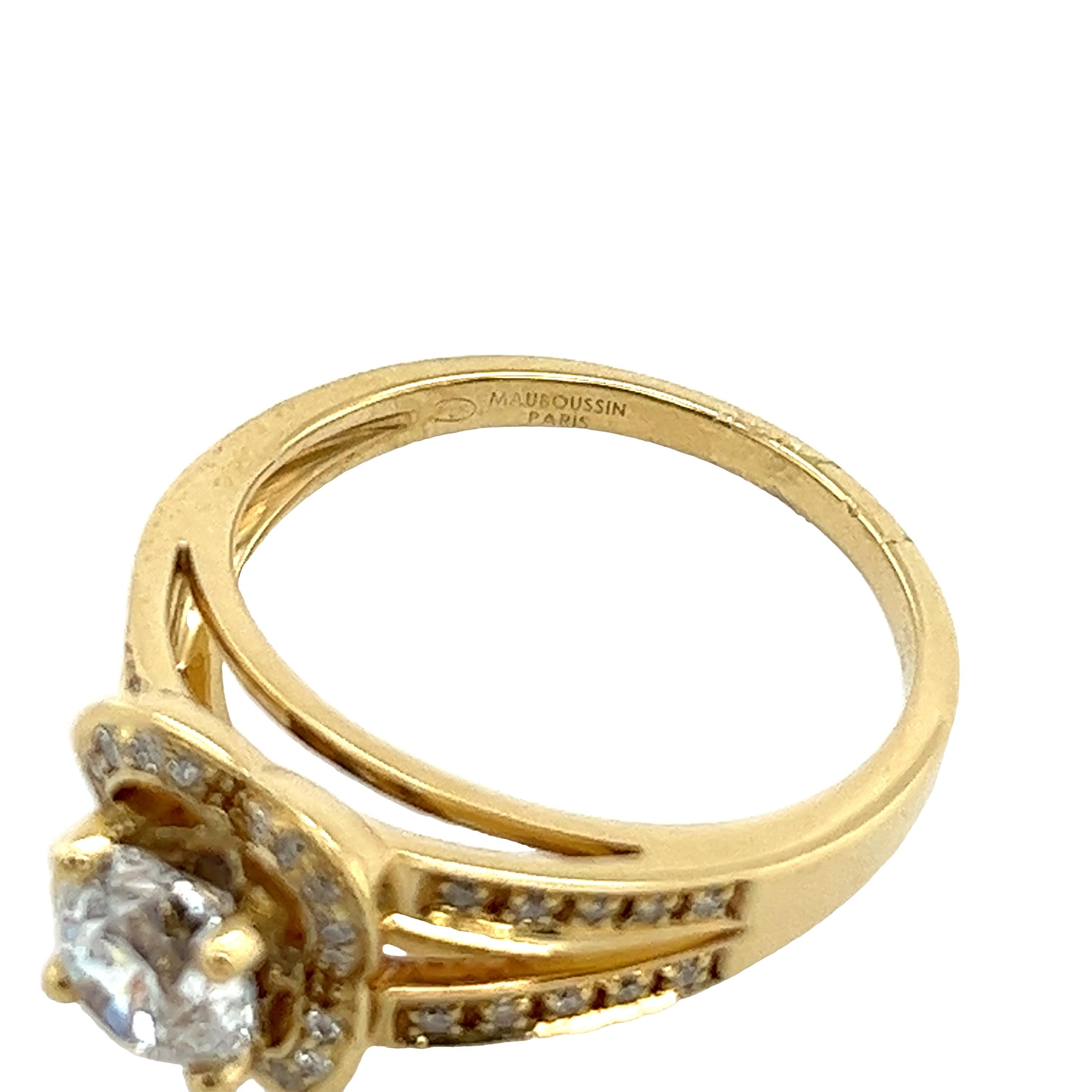 Women's Mauboussin 18ct Yellow Gold Diamond Ring, Set With 0.90ct Gia D/VS1 Diamond For Sale