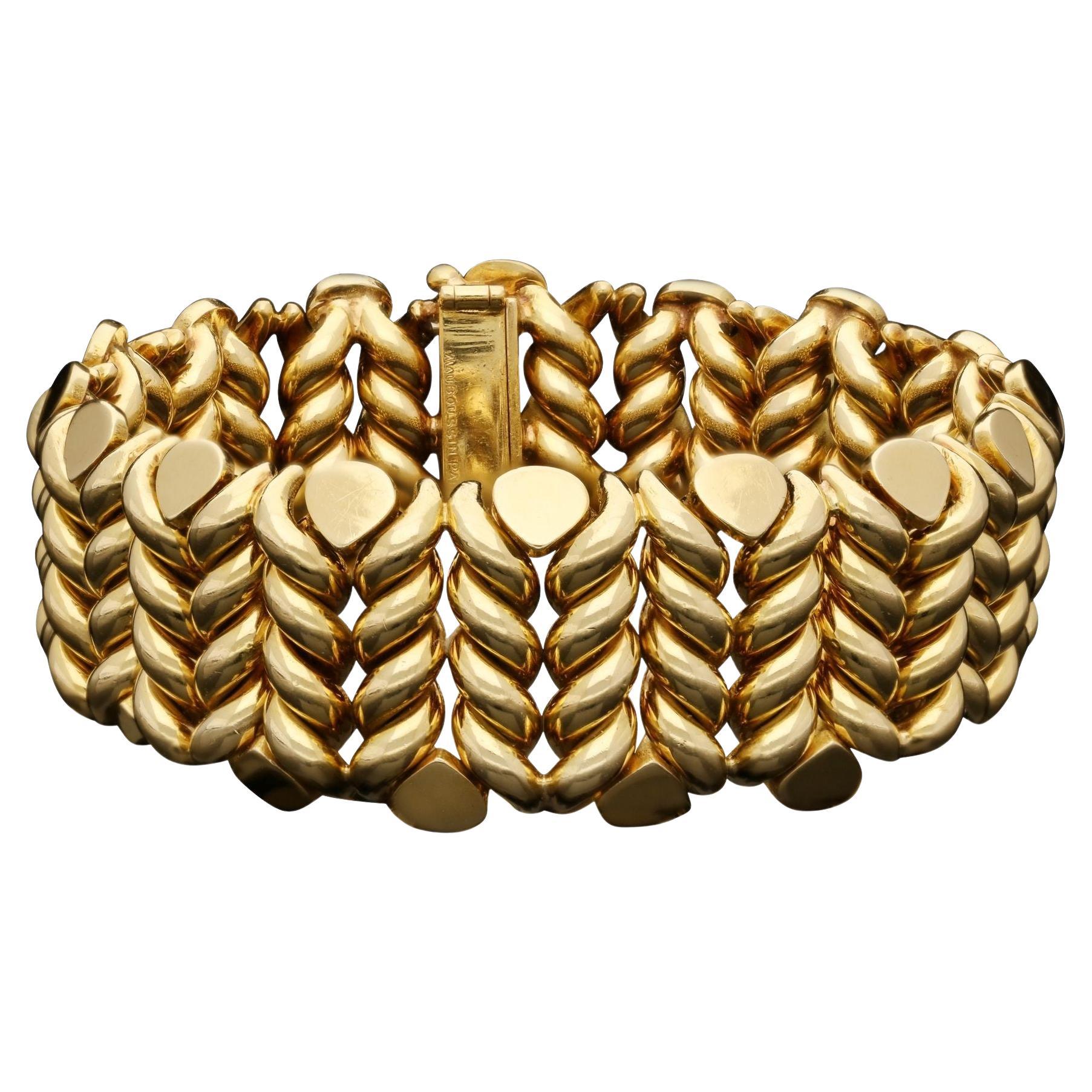 Mauboussin 18ct Yellow Gold Twisted Bar Link Bracelet Circa 1970s For Sale