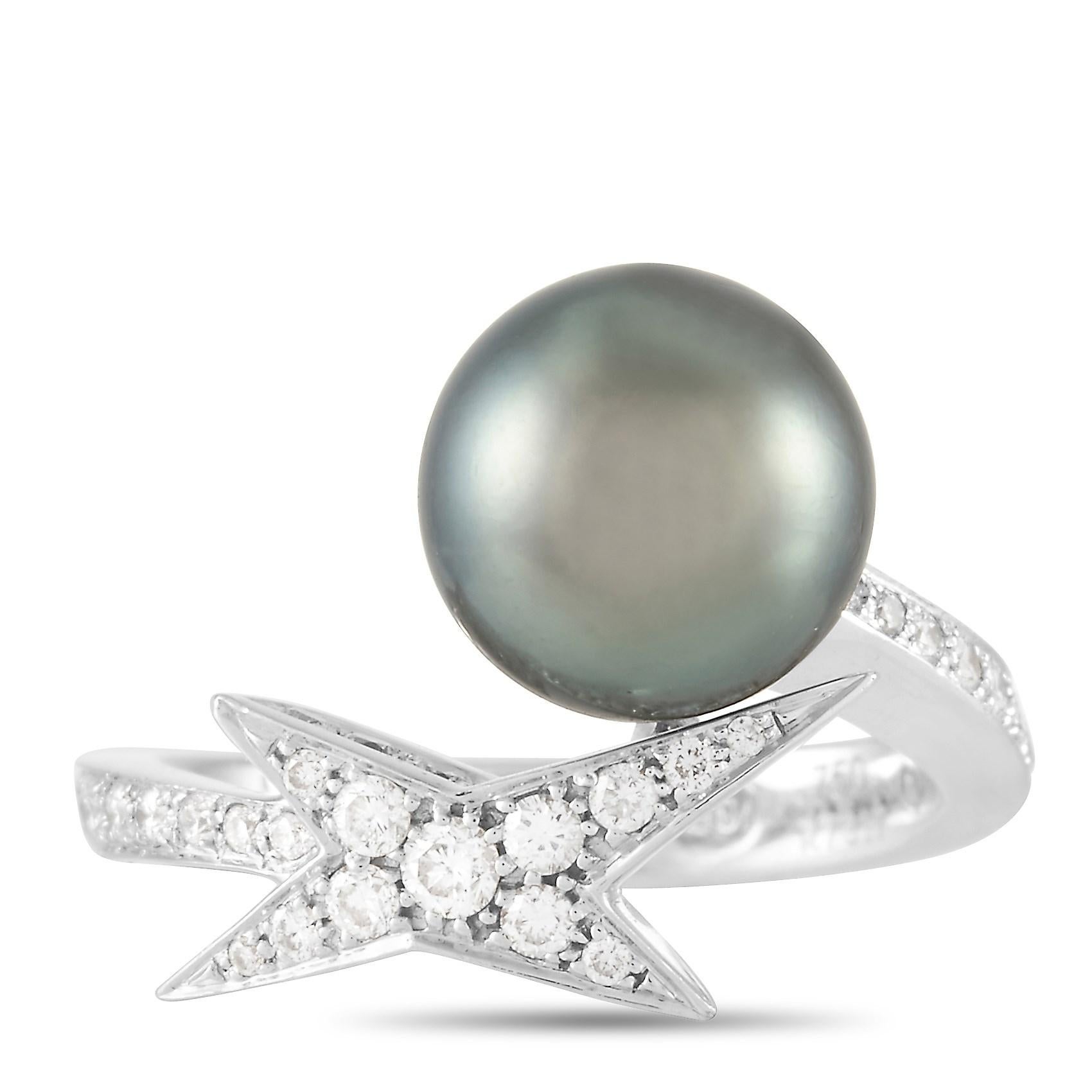 Mauboussin 18 Karat White Gold Diamond and Pearl Ring In Excellent Condition In Southampton, PA