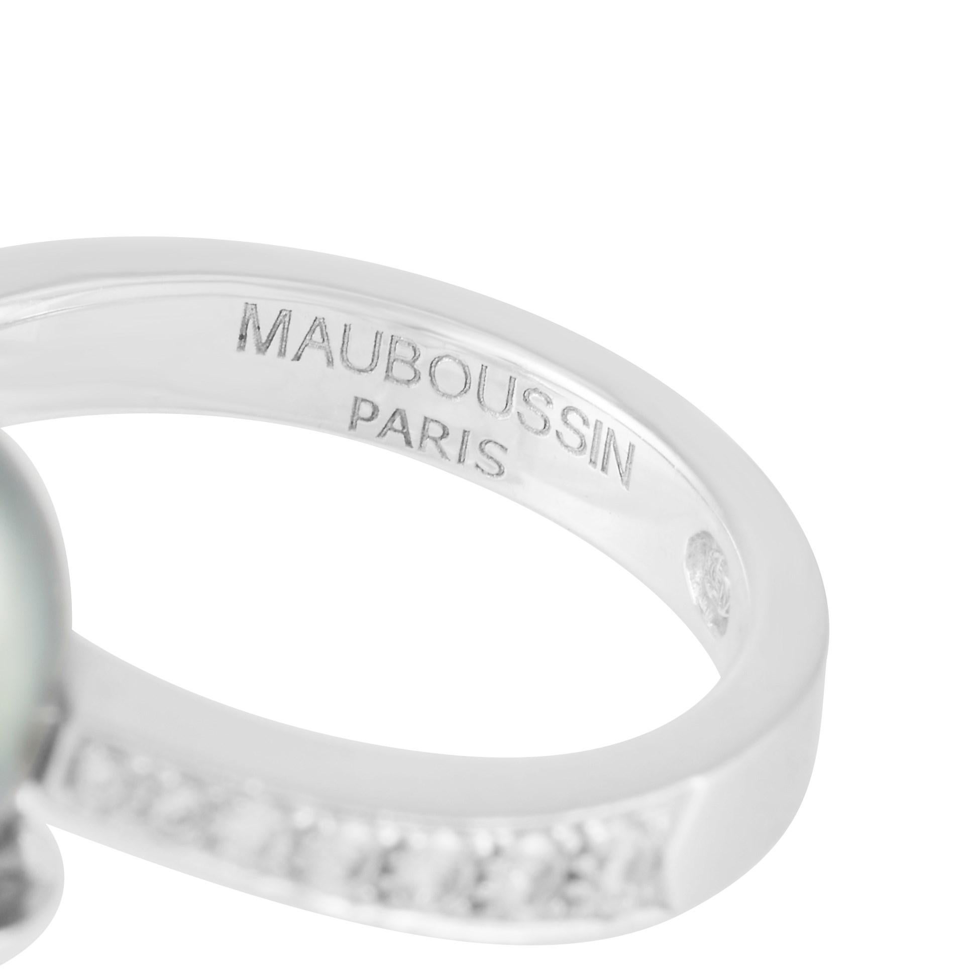 Women's Mauboussin 18 Karat White Gold Diamond and Pearl Ring