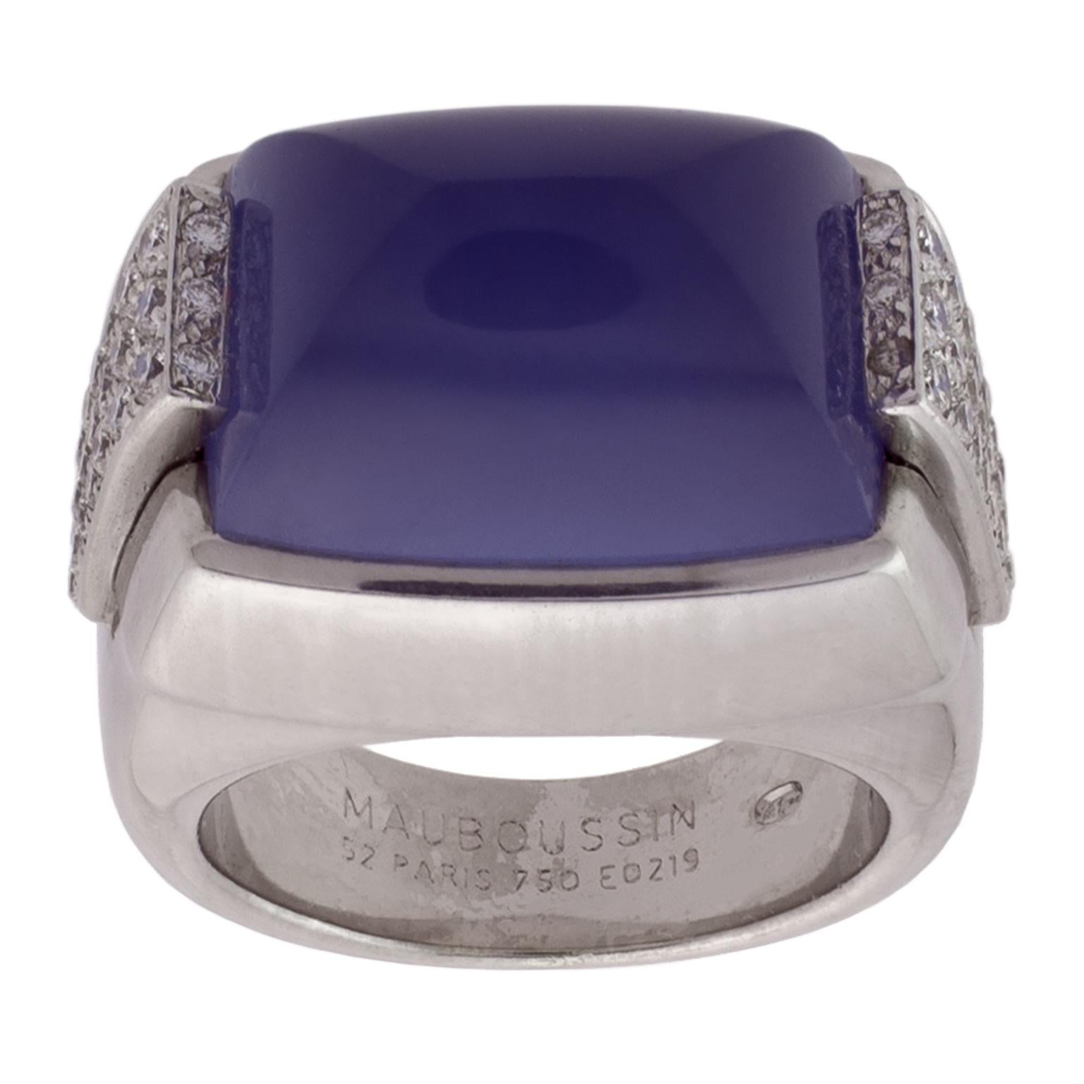 Round Cut Mauboussin 18K White Gold Diamonds and Iolite Cocktail Ring