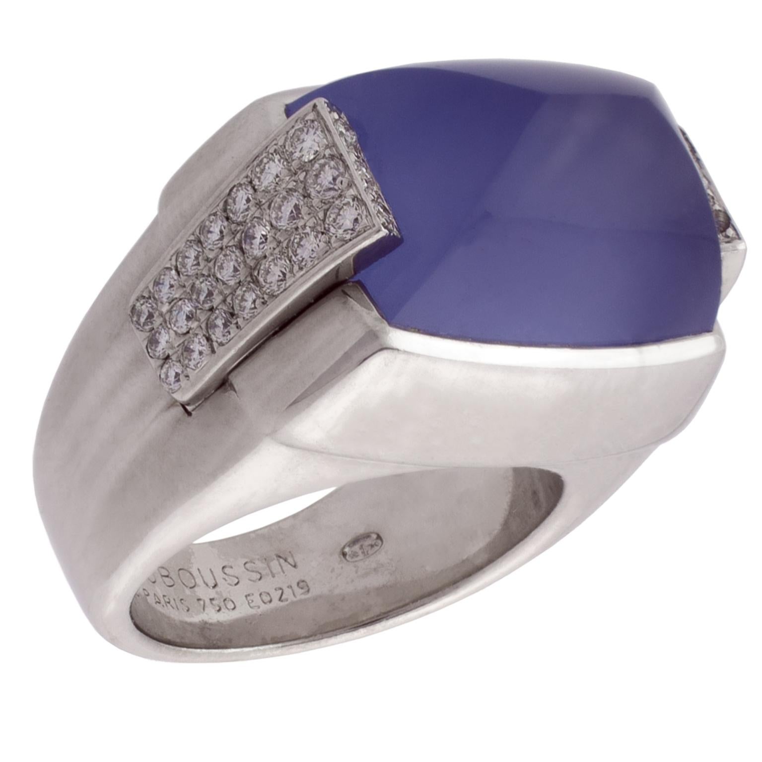 Mauboussin 18K White Gold Diamonds and Iolite Cocktail Ring In Excellent Condition In Madrid, ES