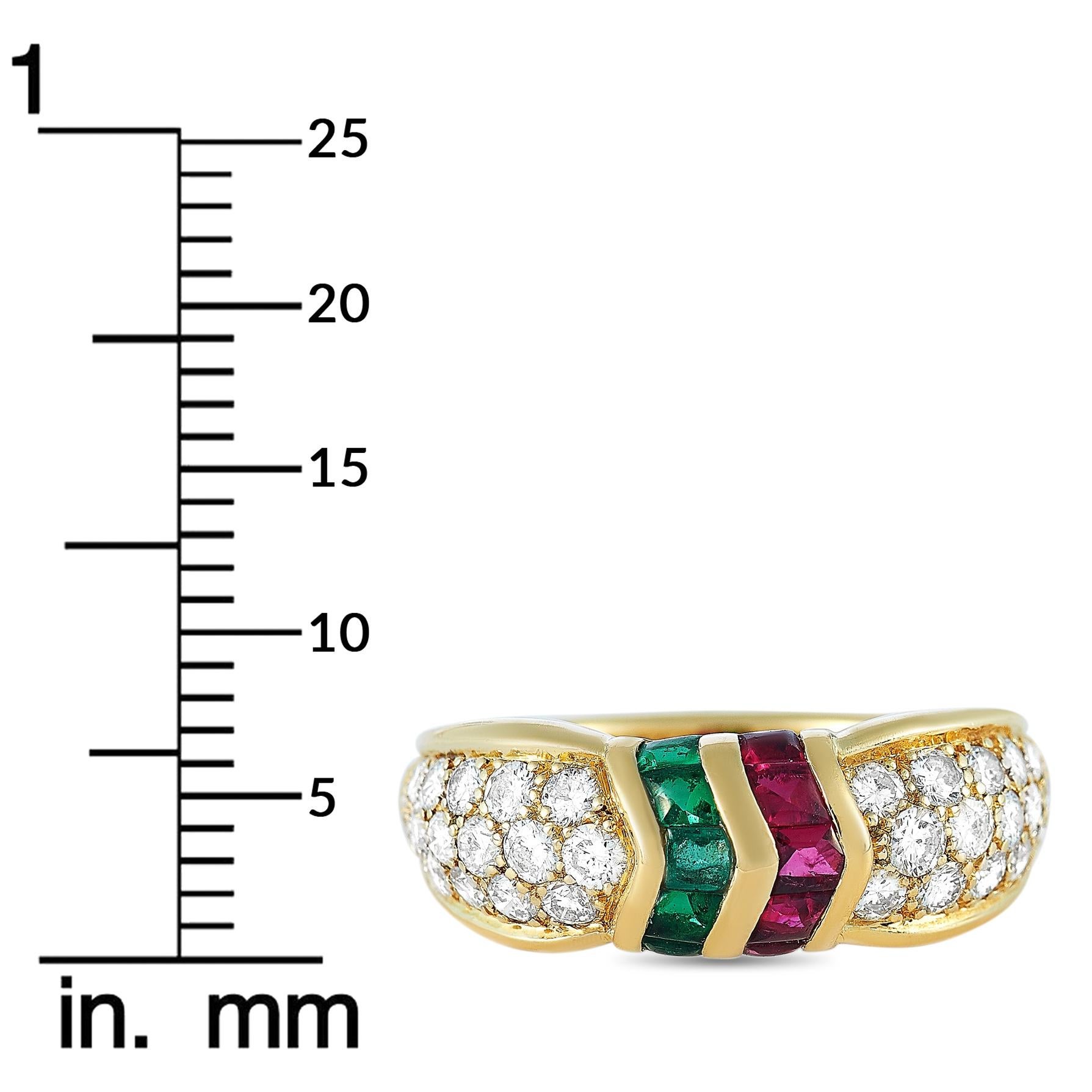 Women's Mauboussin 18 Karat Yellow Gold 0.45 Carat Diamond, Emerald and Ruby Ring