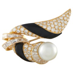 Mauboussin 18K Yellow Gold 4.50ct Diamond, Onyx, Pearl Brooch MB01-042226