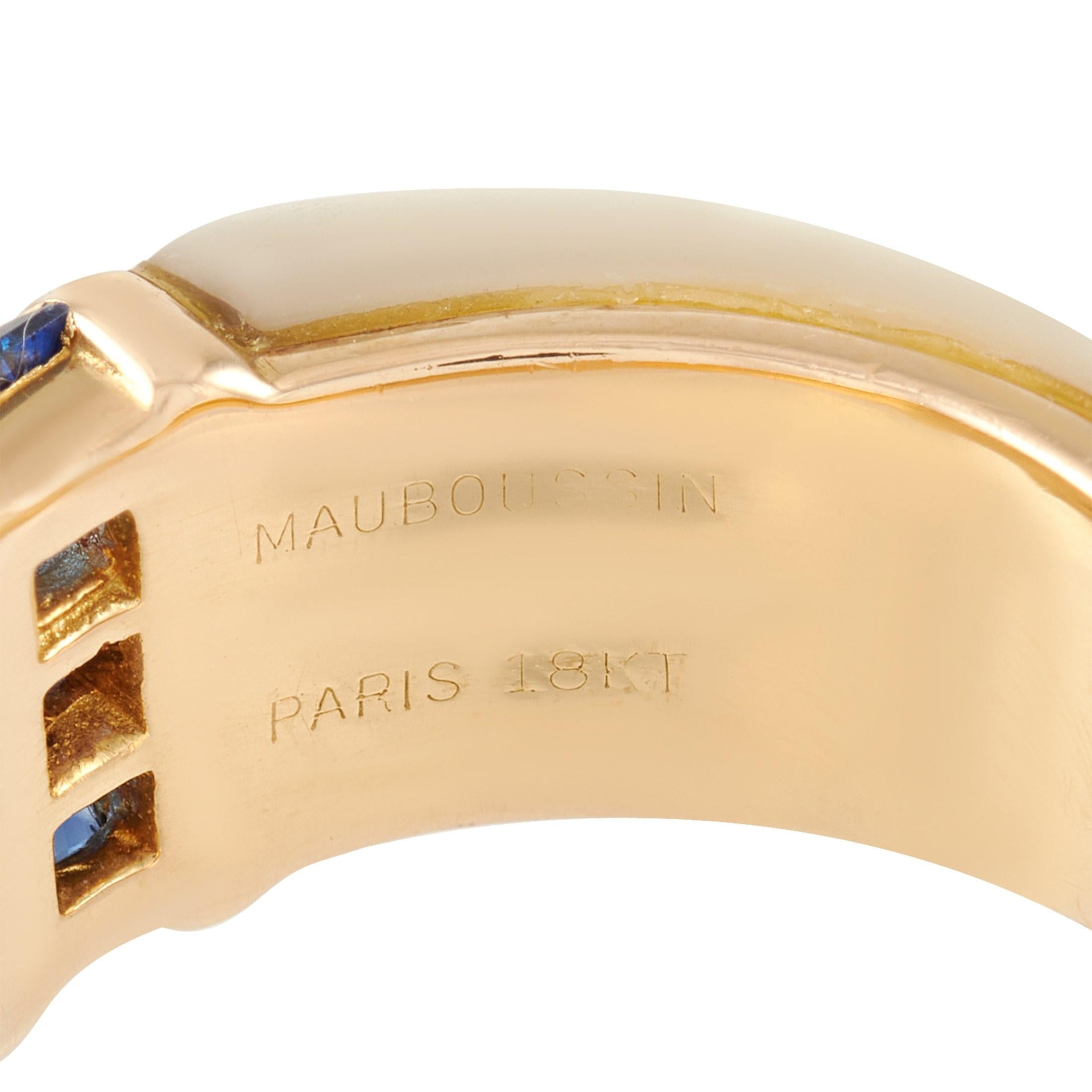 Mauboussin 18 Karat Yellow Gold Sapphire and Mother of Pearl Ring In Excellent Condition In Southampton, PA