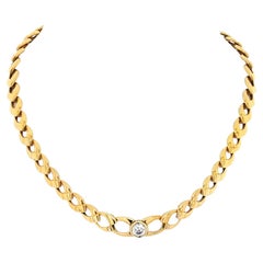 Mauboussin 18k Gelbgold Chocker-Halskette mit offenen Gliedern und einem einzelnen Diamanten