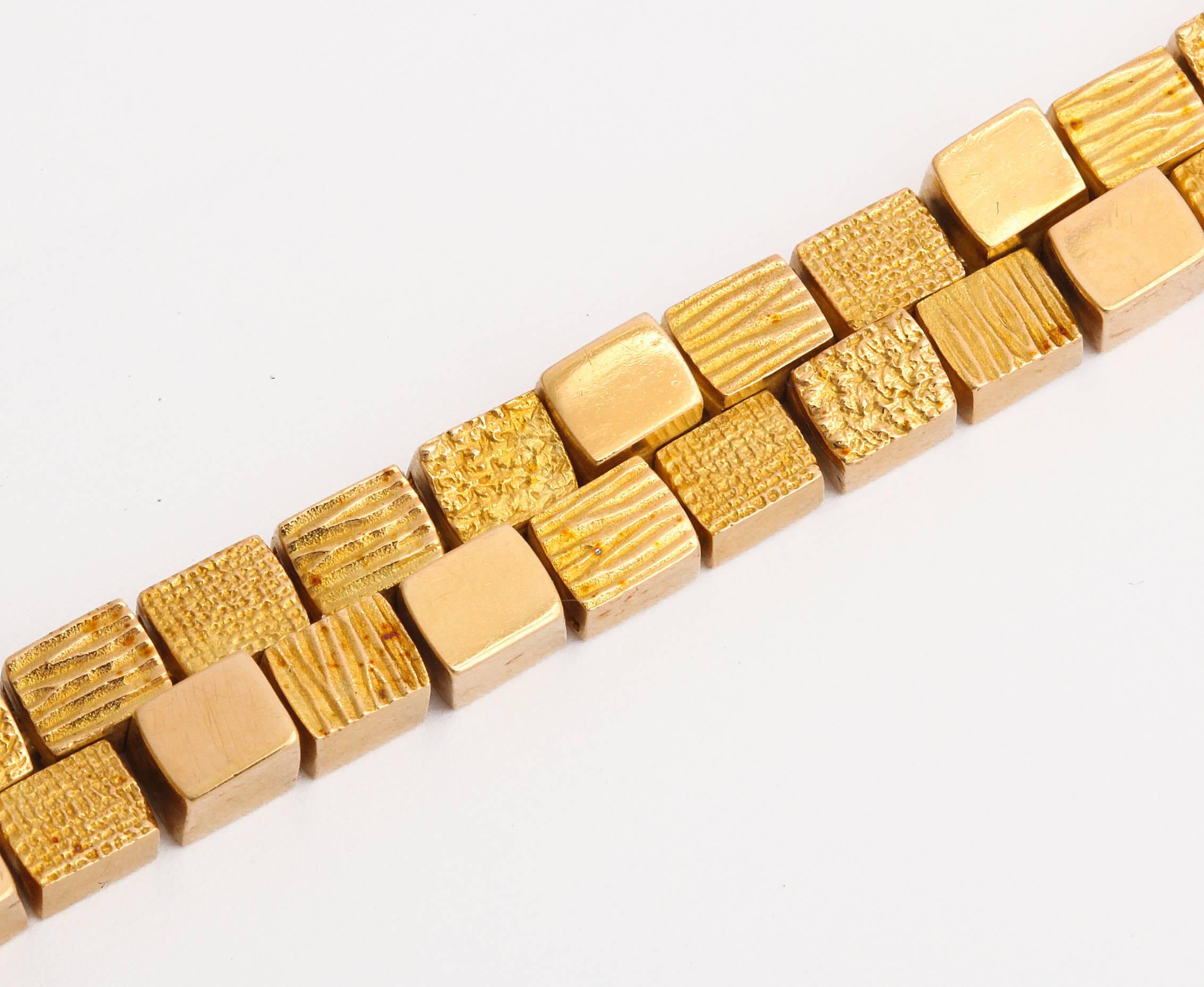 Women's Mauboussin 1960s Modernist Textured Gold Necklace Bracelet and Ear Clips