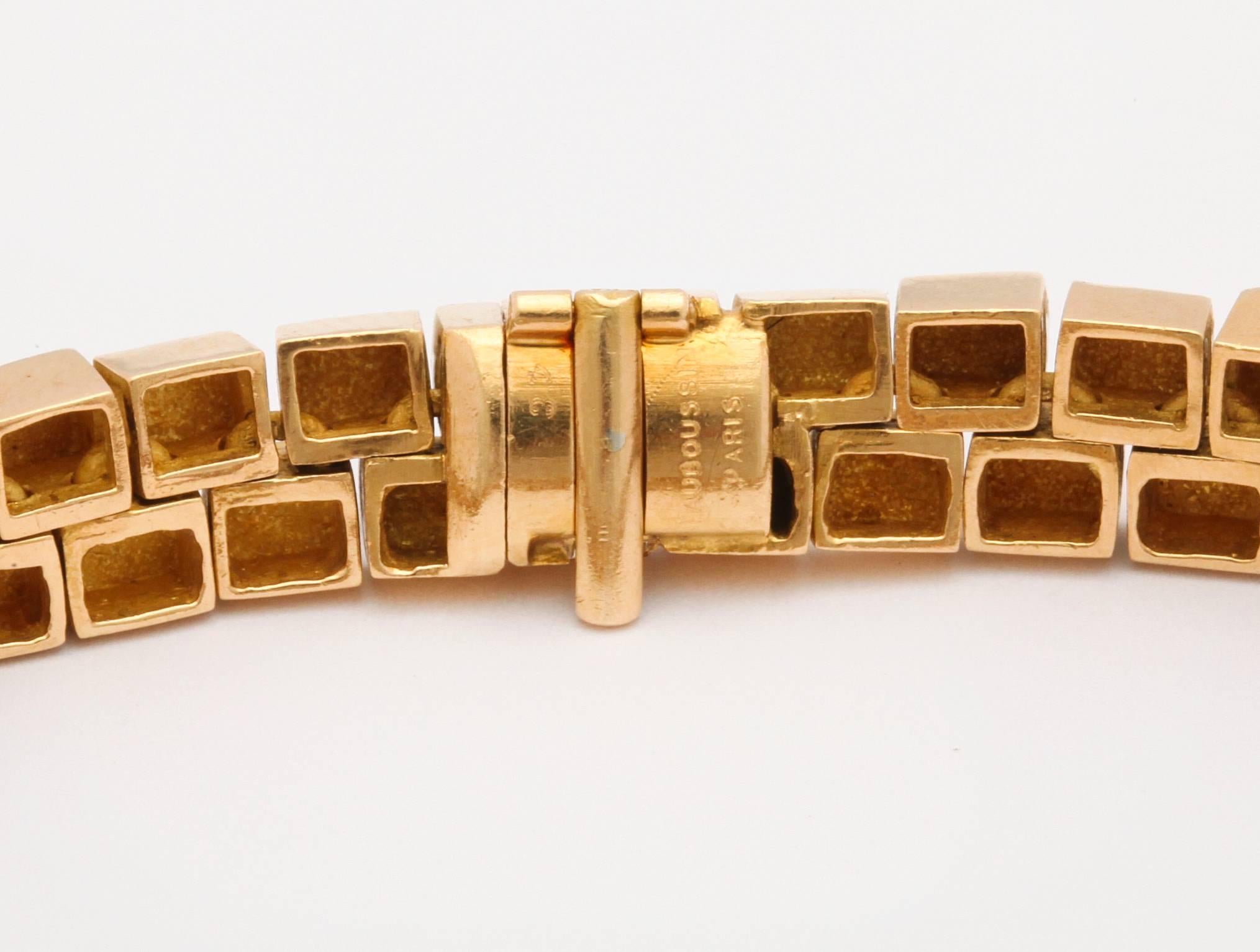Mauboussin 1960s Modernist Textured Gold Necklace Bracelet and Ear Clips 3
