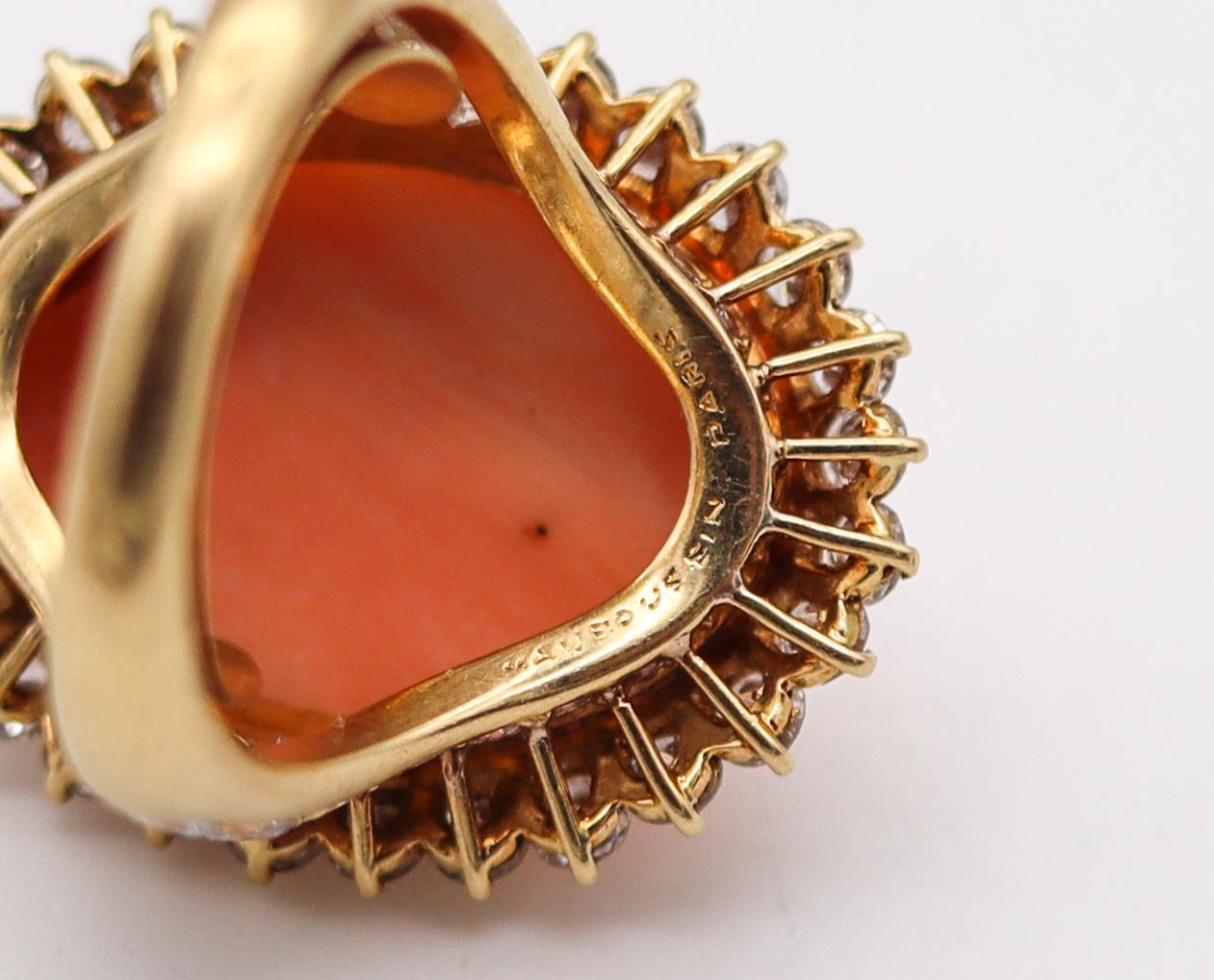 Women's Mauboussin 1970 Paris Coral Cocktail Ring 18Kt Gold 28.66 Ctw Diamonds And Coral