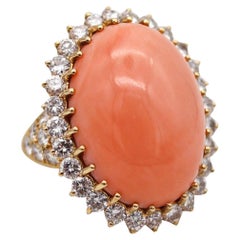 Mauboussin 1970 Paris Coral Cocktail Ring 18Kt Gold 28.66 Ctw Diamonds And Coral
