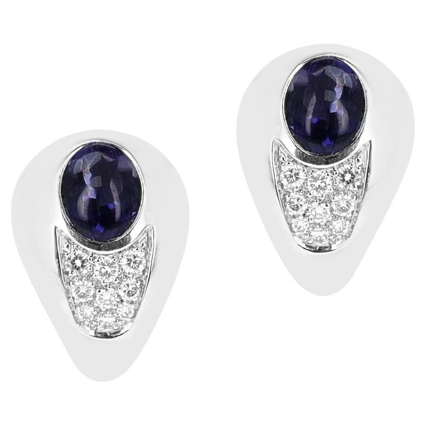 Mauboussin 2.15 ct. Iolite and 0.42 ct. Diamond Earrings, 18K Gold For Sale