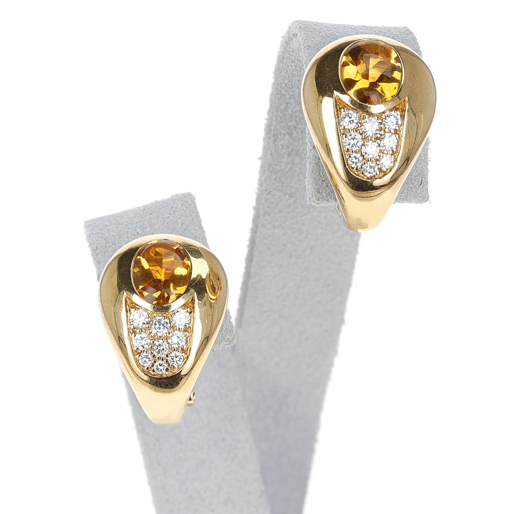 Mauboussin 2.18 ct. Citrine and 0.42 ct. Diamond Earrings, 18K Gold For Sale 4