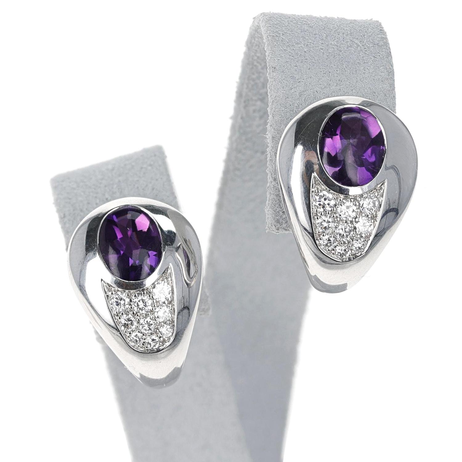 Mauboussin 2.20 ct. Amethyst and 0.42 ct. Diamond Earrings, 18K Gold For Sale 5