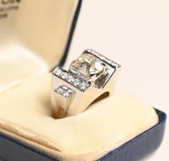 Mauboussin Vintage 3 Karat Ring. GIA Cushion Diamant Ring Platin J SI2 Retro