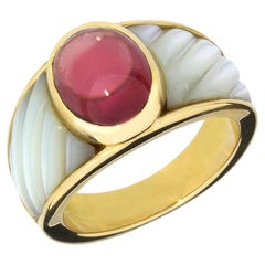 Mauboussin 3.35 Carat Pink Tourmaline & Carved Mother of Pearl 18K Ring