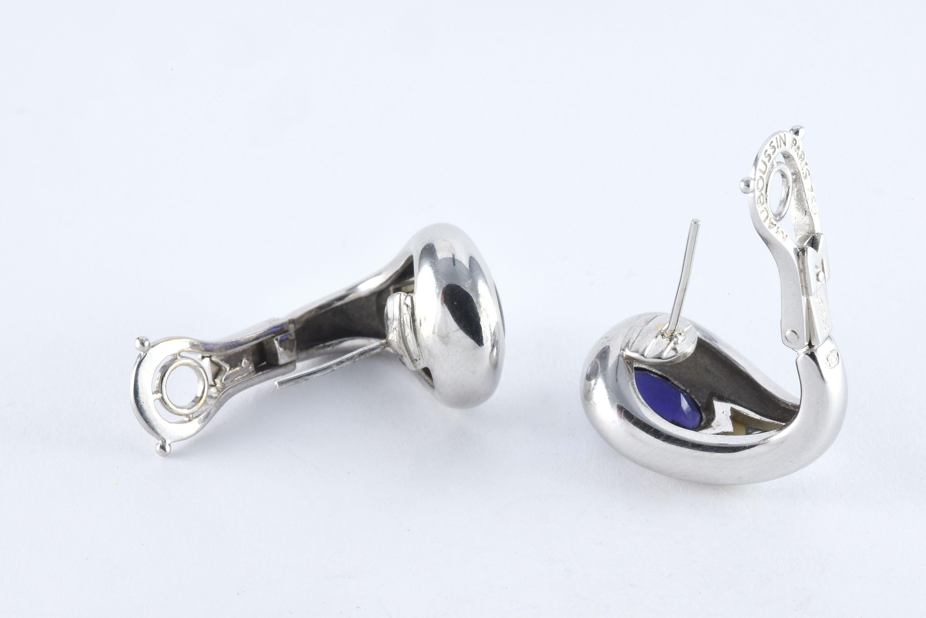 Oval Cut Mauboussin Aloha Iolite and Mother of Pearl Earrings  For Sale
