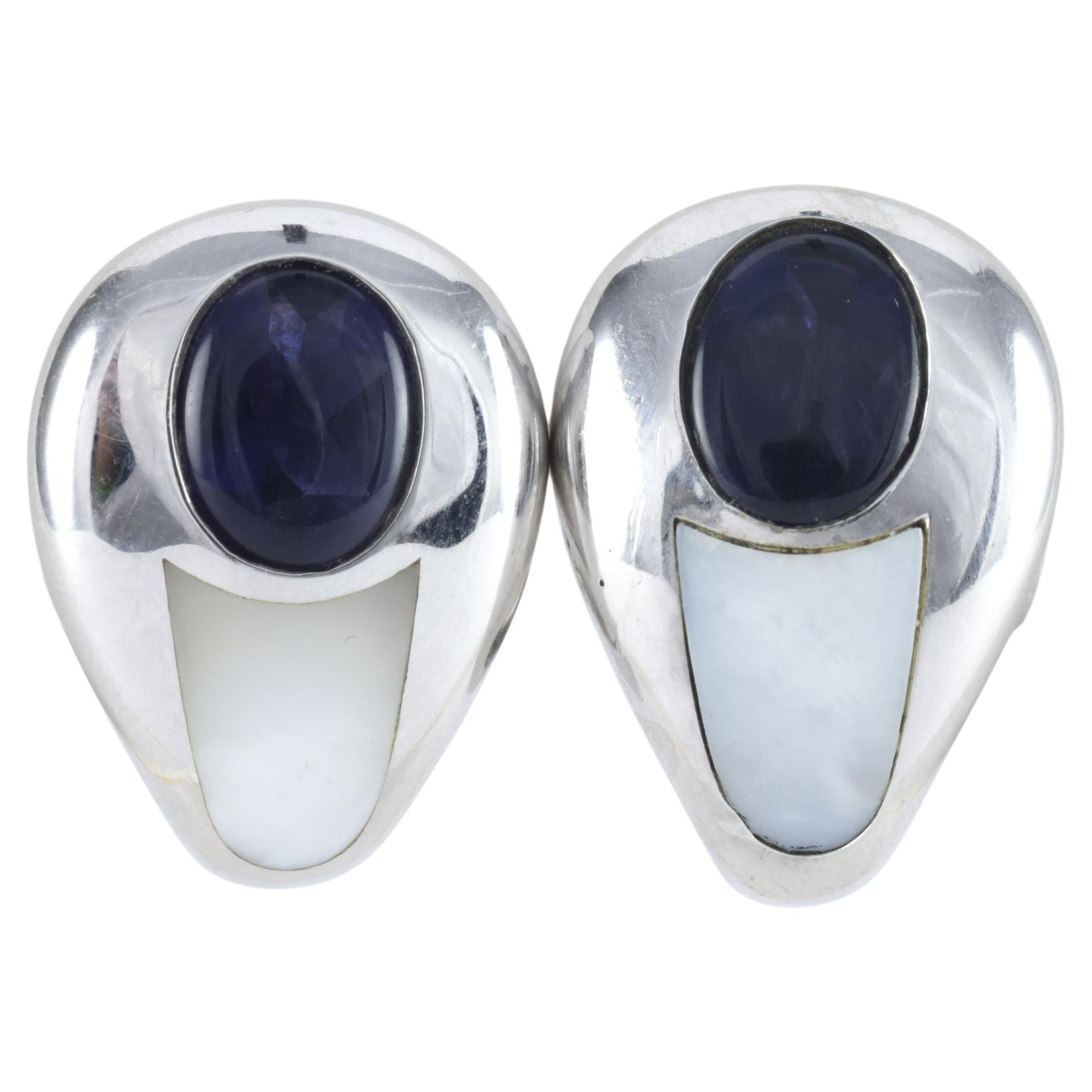 Mauboussin Aloha Iolite and Mother of Pearl Earrings  For Sale