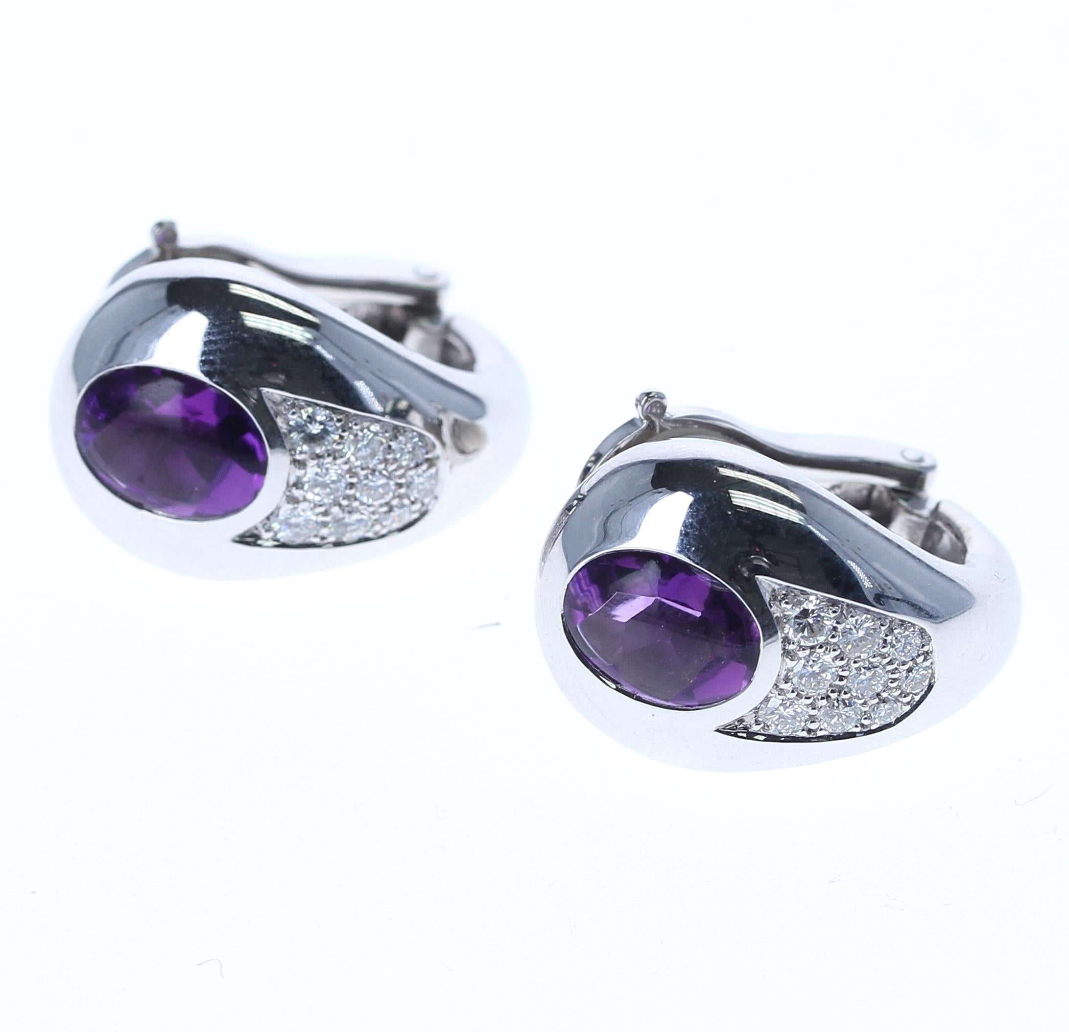 Mauboussin 2.20 ct. Amethyst and 0.42 ct. Diamond Earrings, 18K Gold In Excellent Condition For Sale In New York, NY