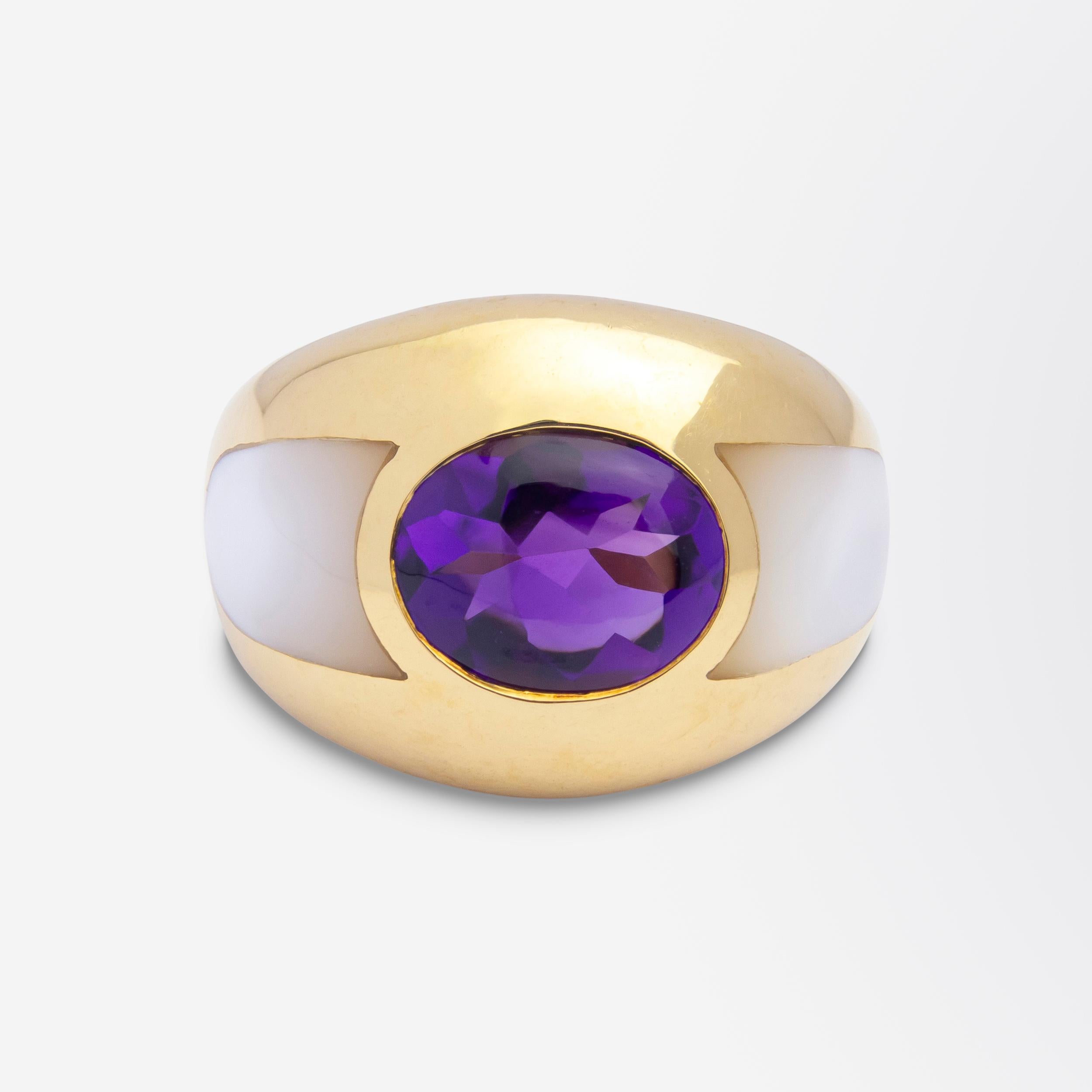 Modern Mauboussin Amethyst & Mother of Pearl Cocktail Ring For Sale
