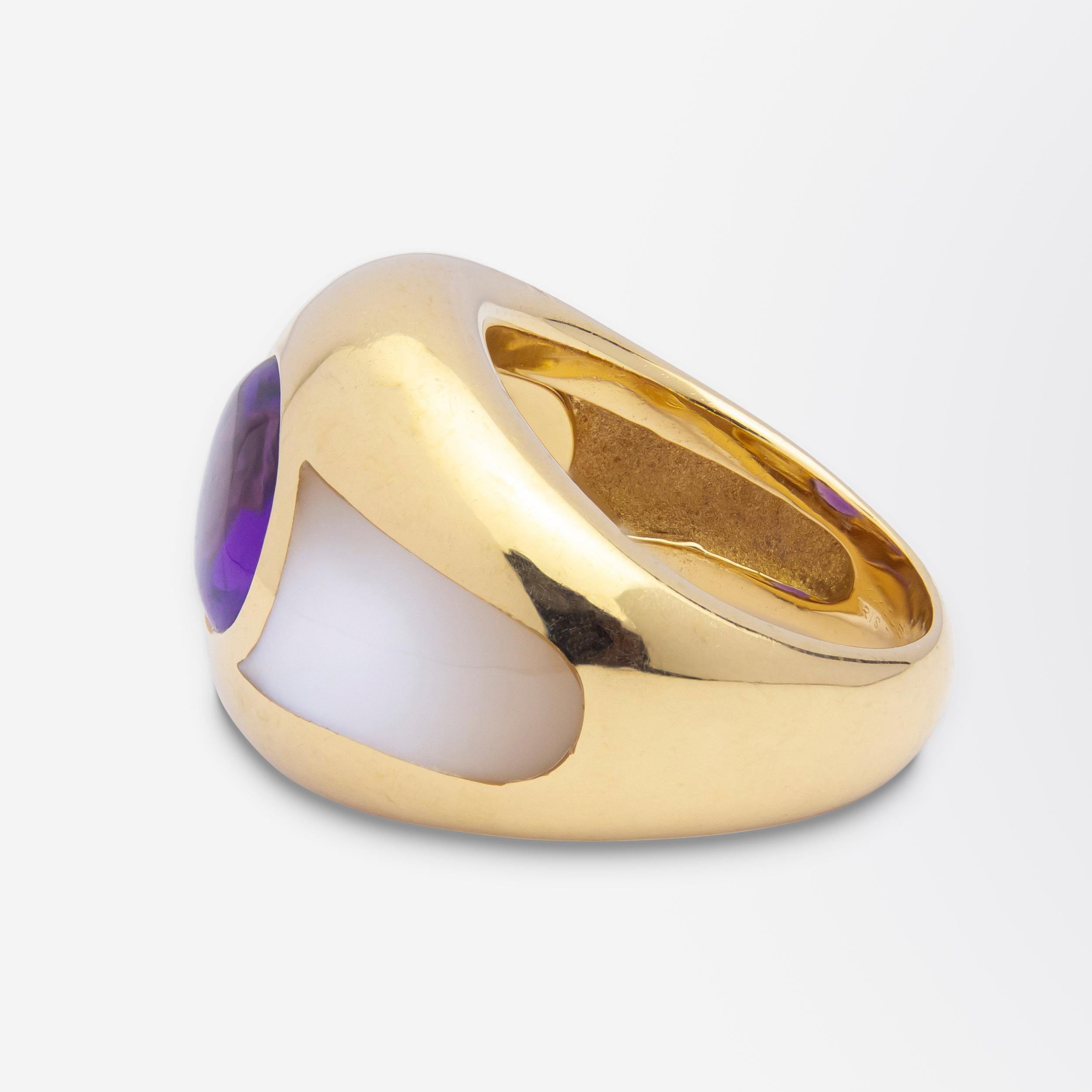 Cabochon Mauboussin Amethyst & Mother of Pearl Cocktail Ring For Sale