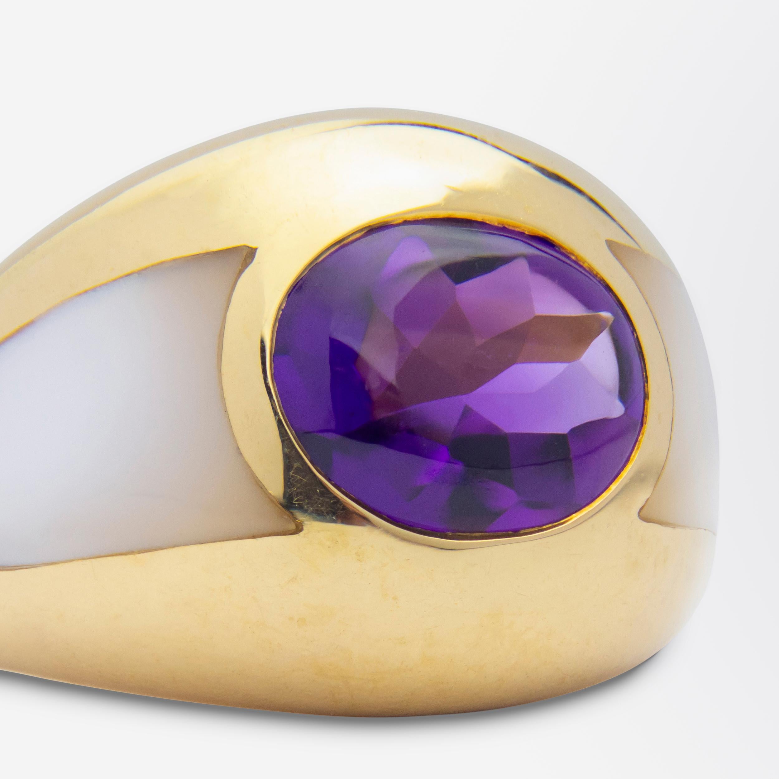 Women's or Men's Mauboussin Amethyst & Mother of Pearl Cocktail Ring For Sale